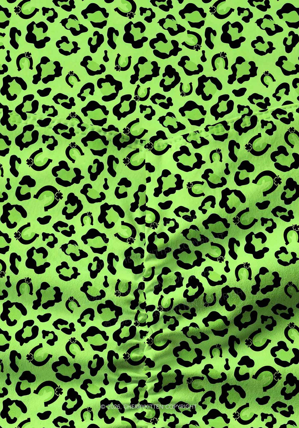 Fluorescent Green Leopard St Patricks Y2K Print Gym Shorts Cherrykitten