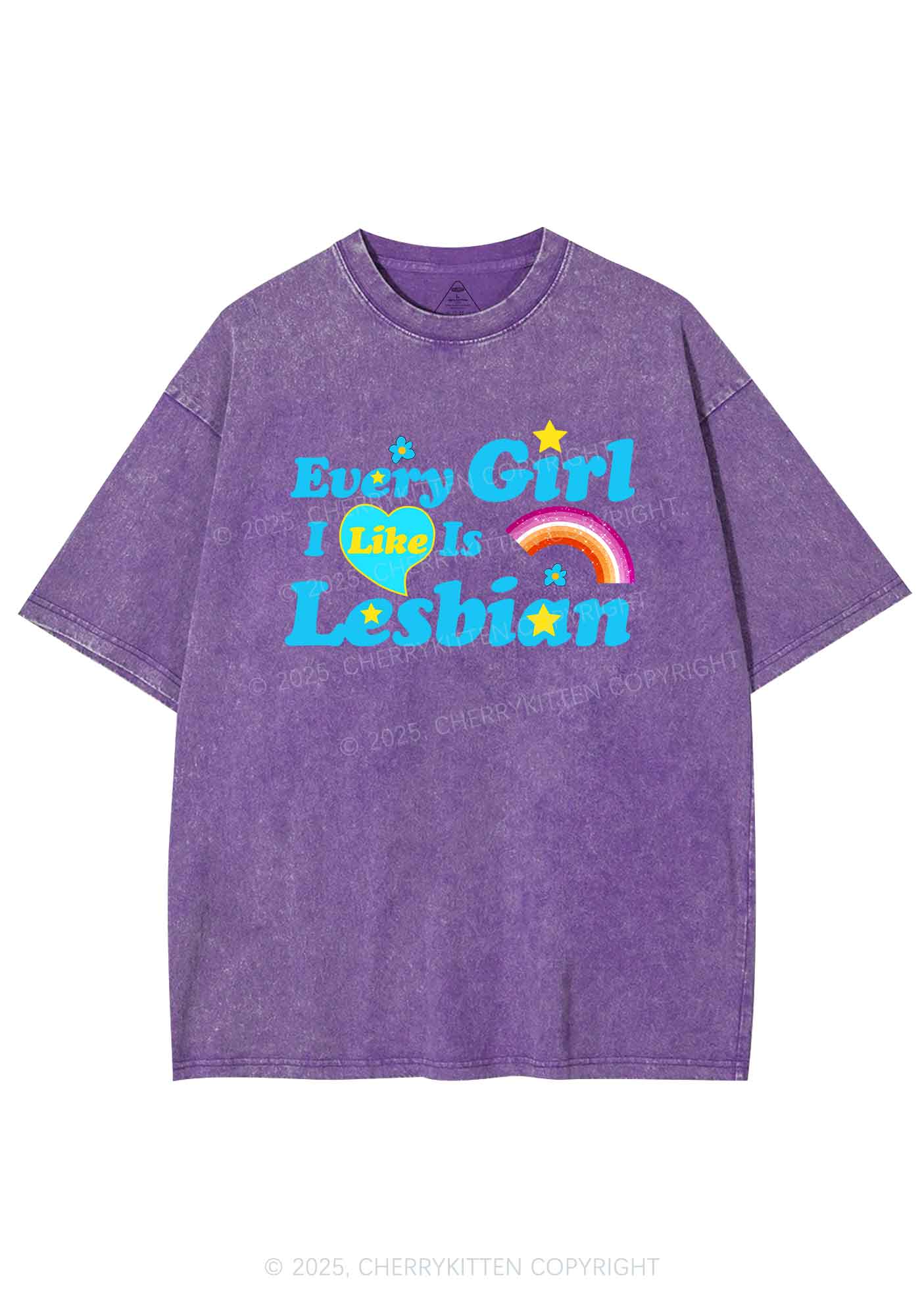 I Like Lesbian Girl Pride Y2K Shirts Washed Tee Cherrykitten
