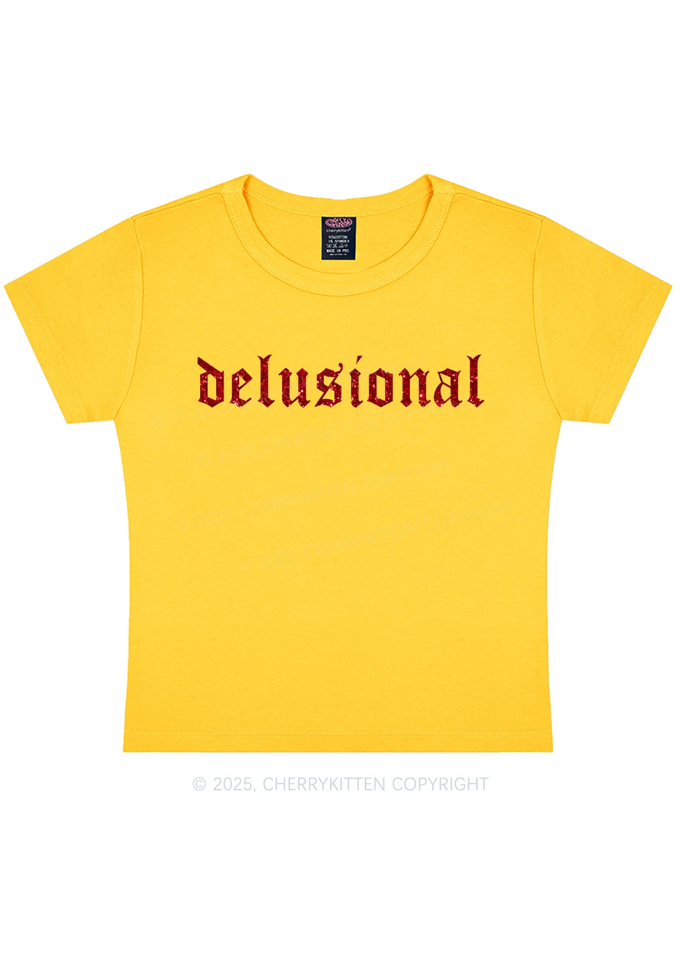 Glitter Delusional Y2K Baby Tee Cherrykitten