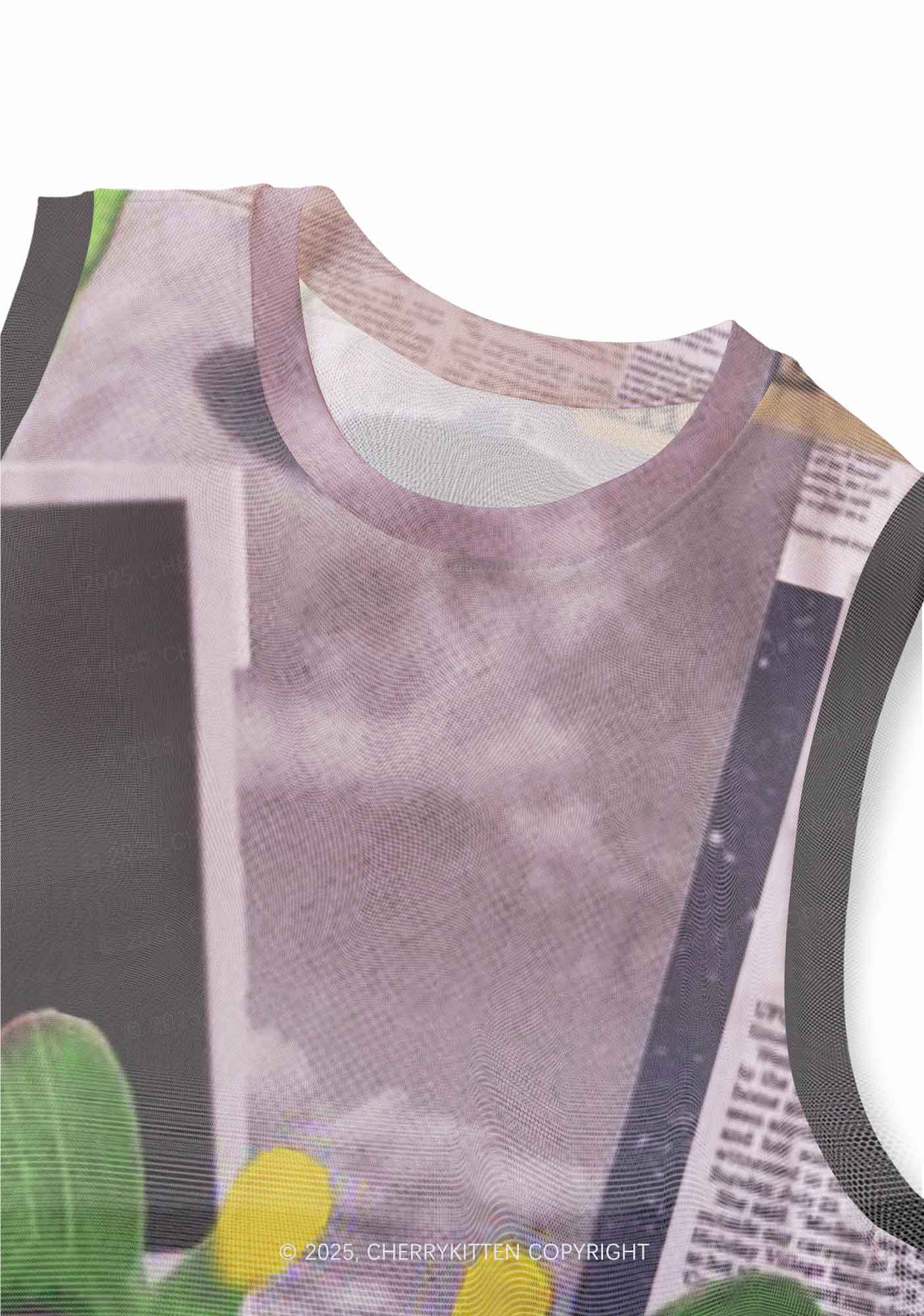 Green Alien Kitten Y2K Mesh Muscle Tank Cherrykitten