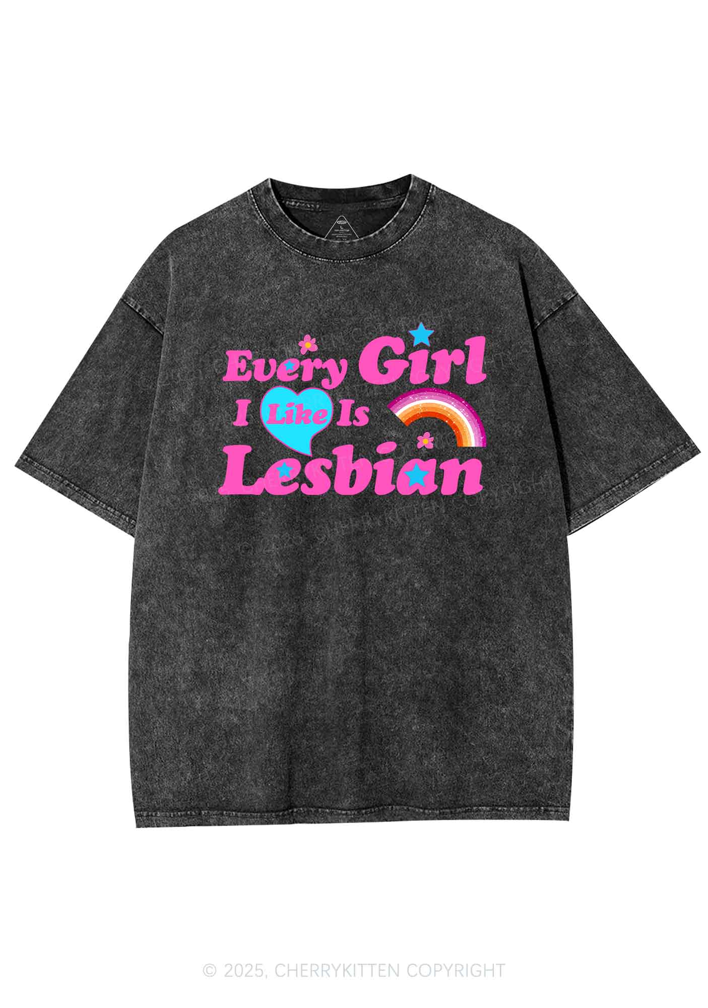 I Like Lesbian Girl Pride Y2K Shirts Washed Tee Cherrykitten