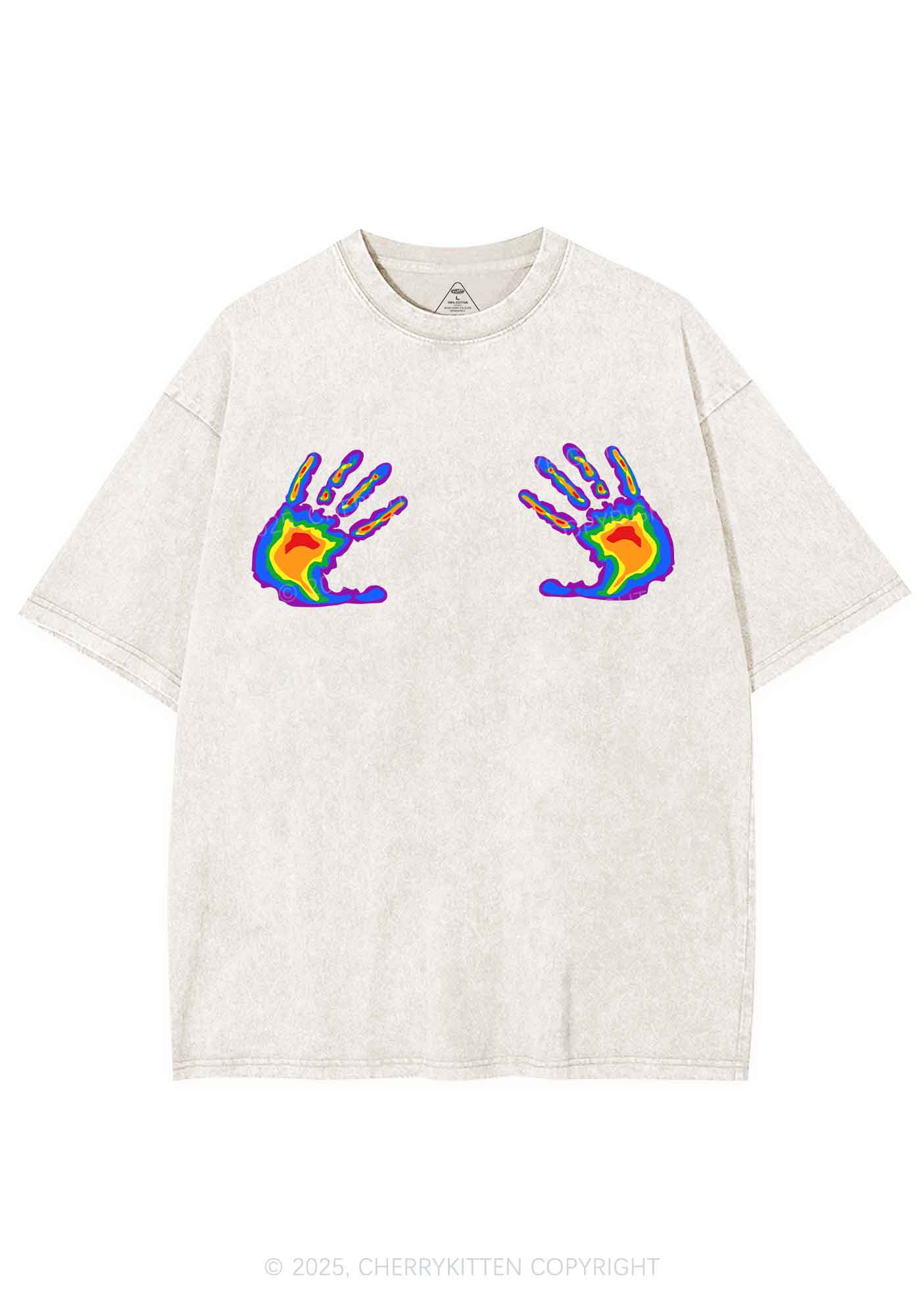 Pride Thermal Hands Y2K Shirts Washed Tee Cherrykitten