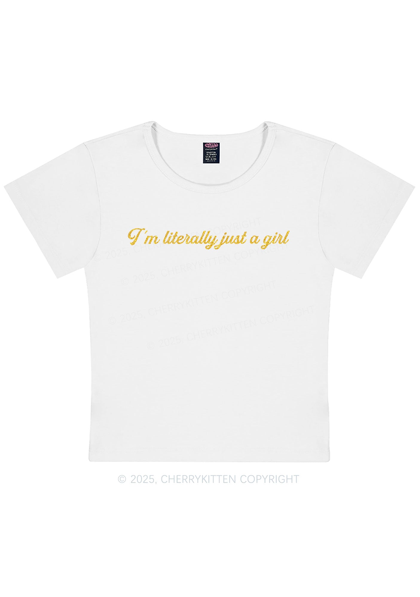 Glitter Literally Just A Girl Y2K Baby Tee Cherrykitten