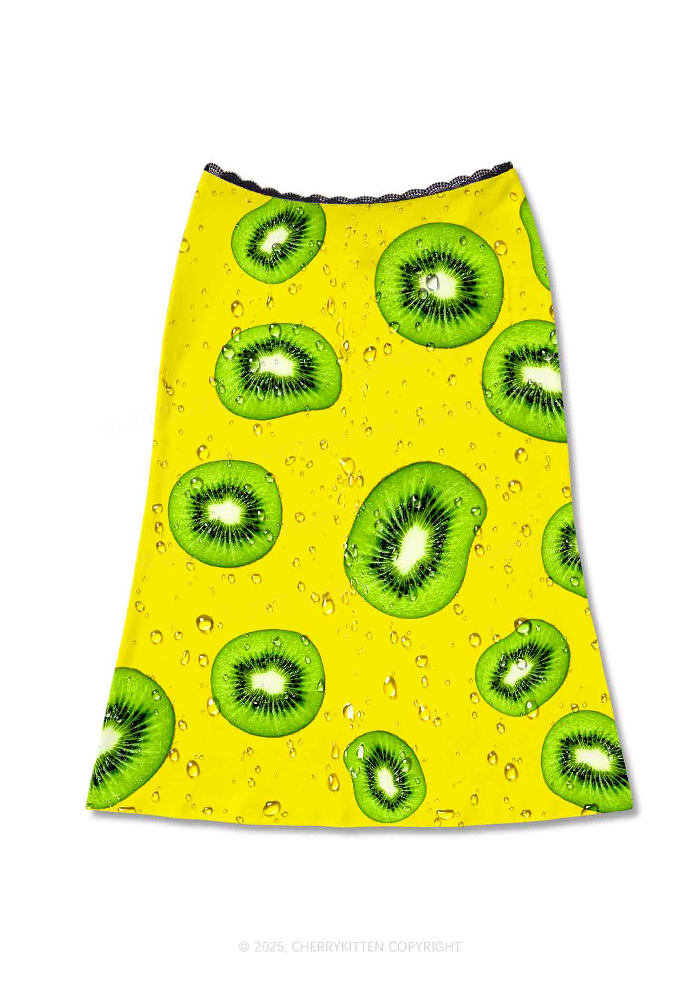 Yellow Kiwi Y2K Print Midi Skirt Cherrykitten