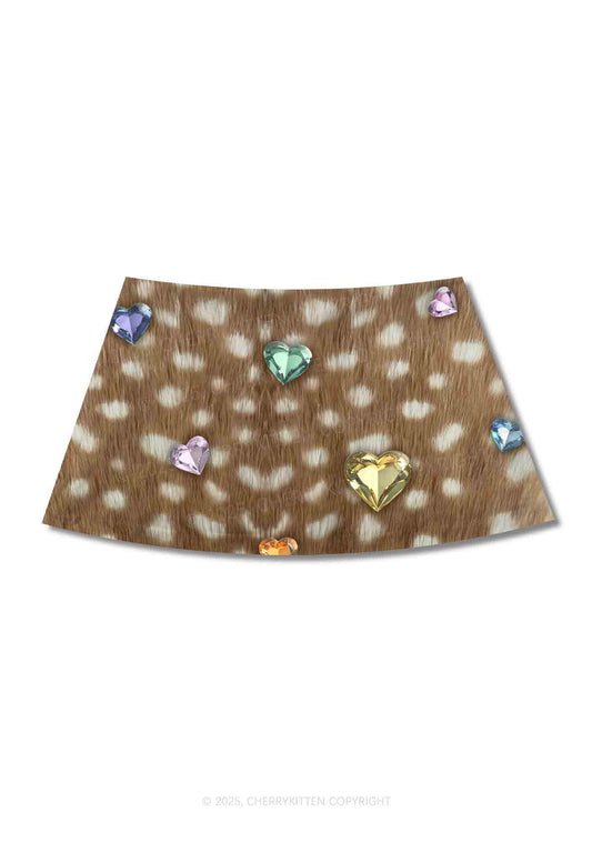 Leopard With Gems Y2K Print Mini Skirt Cherrykitten