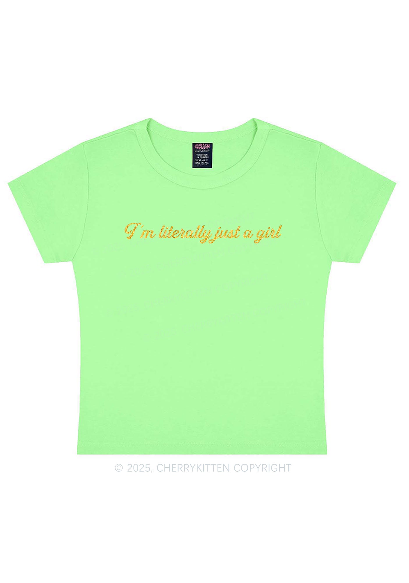 Glitter Literally Just A Girl Y2K Baby Tee Cherrykitten