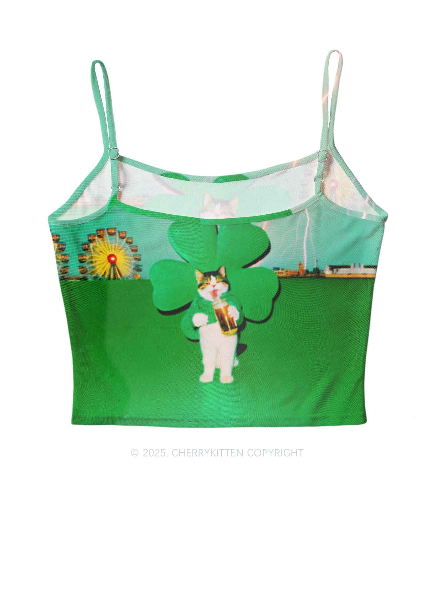 Lucky Cat St Patricks Y2K Mesh Cami Tank Cherrykitten