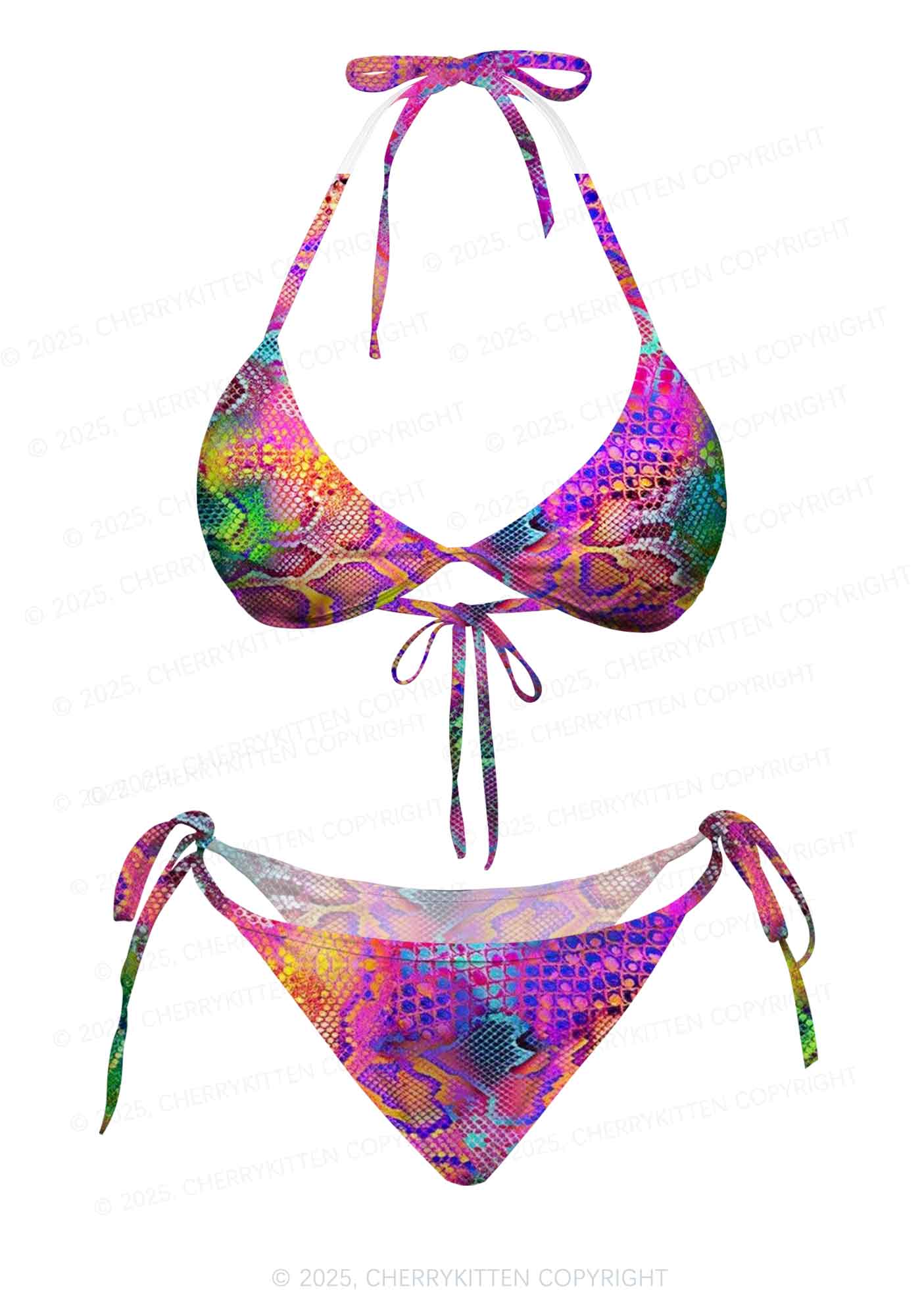 Rainbow Snake Skin Y2K Print Bikini Set Cherrykitten