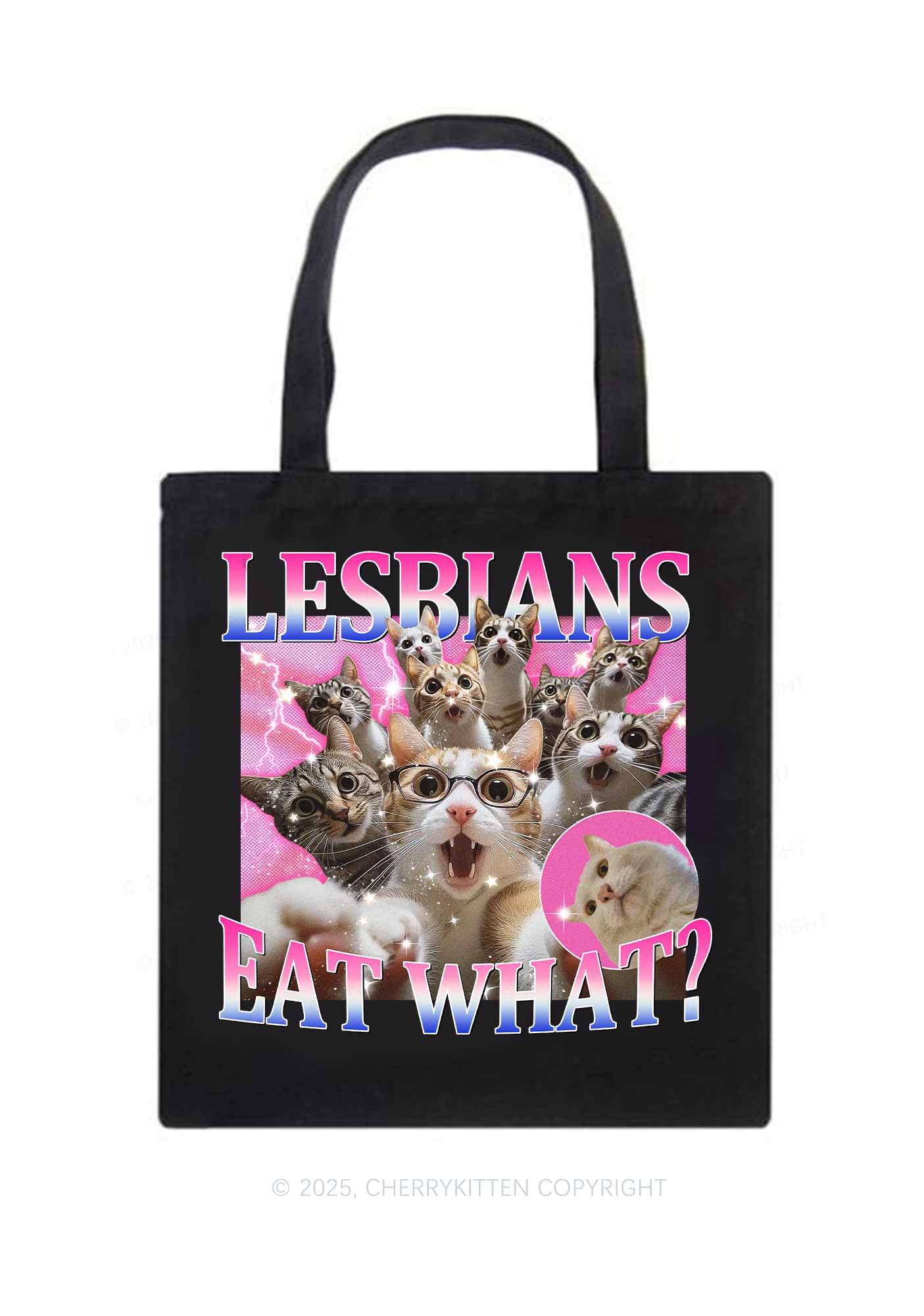 Lesbians Eat What Cat Pride Y2K Canvas Tote Bag Cherrykitten