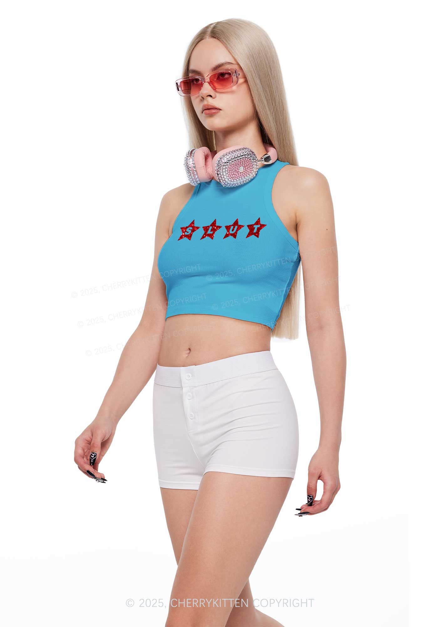 Glitter Slxt Y2K Crop Tank Top Cherrykitten