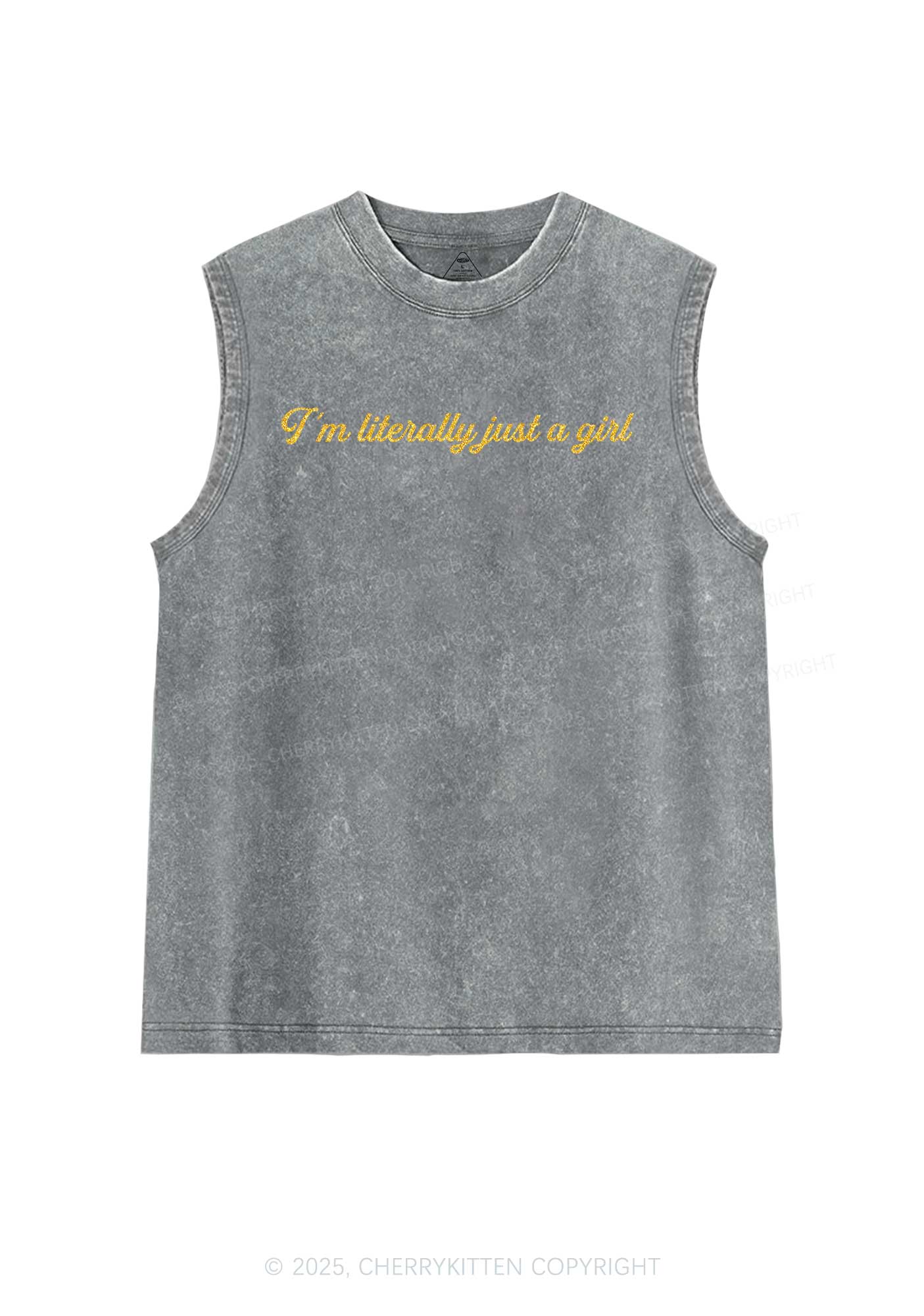Glitter Literally Just A Girl Y2K Washed Muscle Tank Cherrykitten