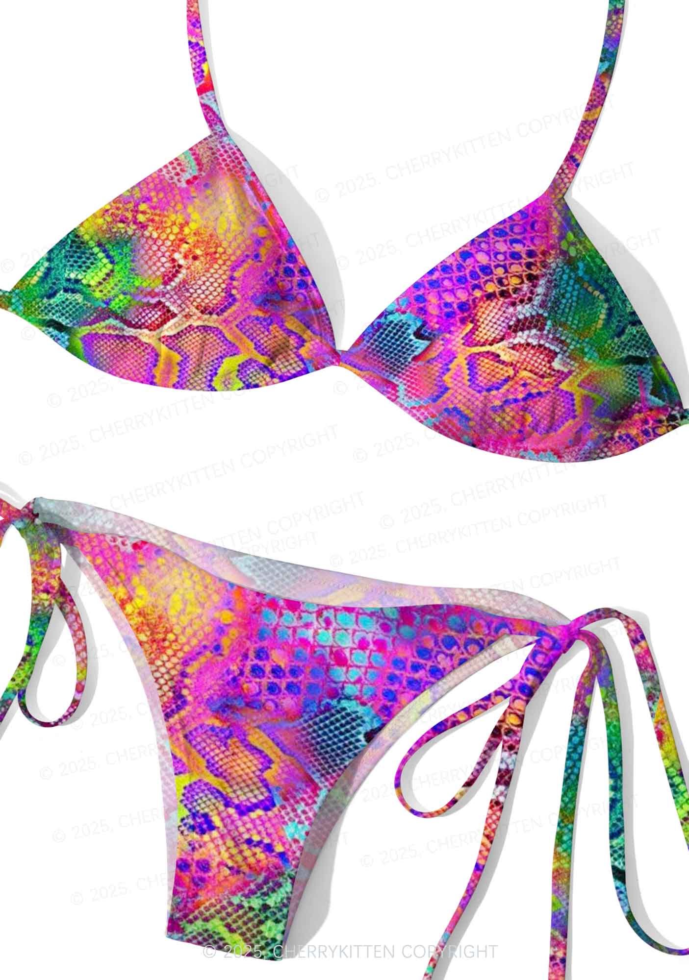 Rainbow Snake Skin Y2K Print Bikini Set Cherrykitten