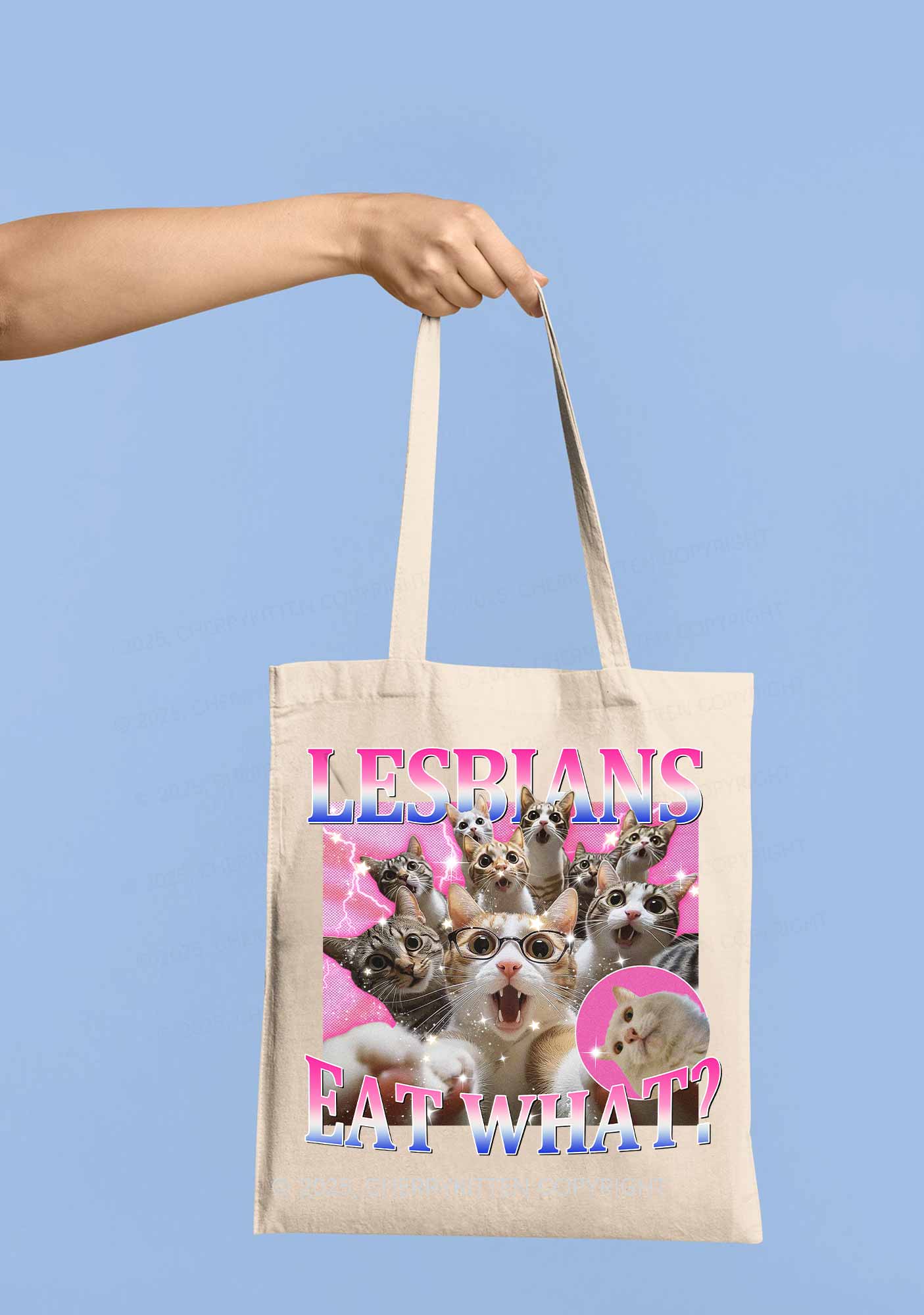 Lesbians Eat What Cat Pride Y2K Canvas Tote Bag Cherrykitten