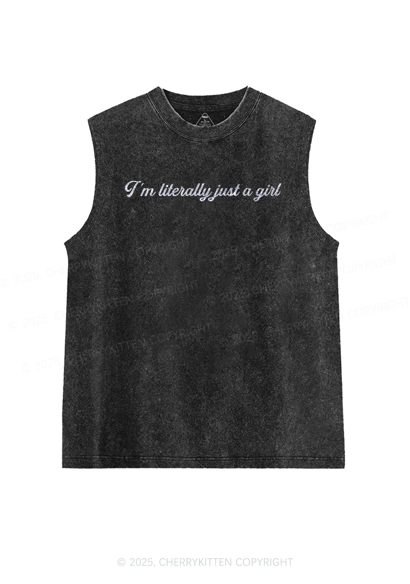 Glitter Literally Just A Girl Y2K Washed Muscle Tank Cherrykitten