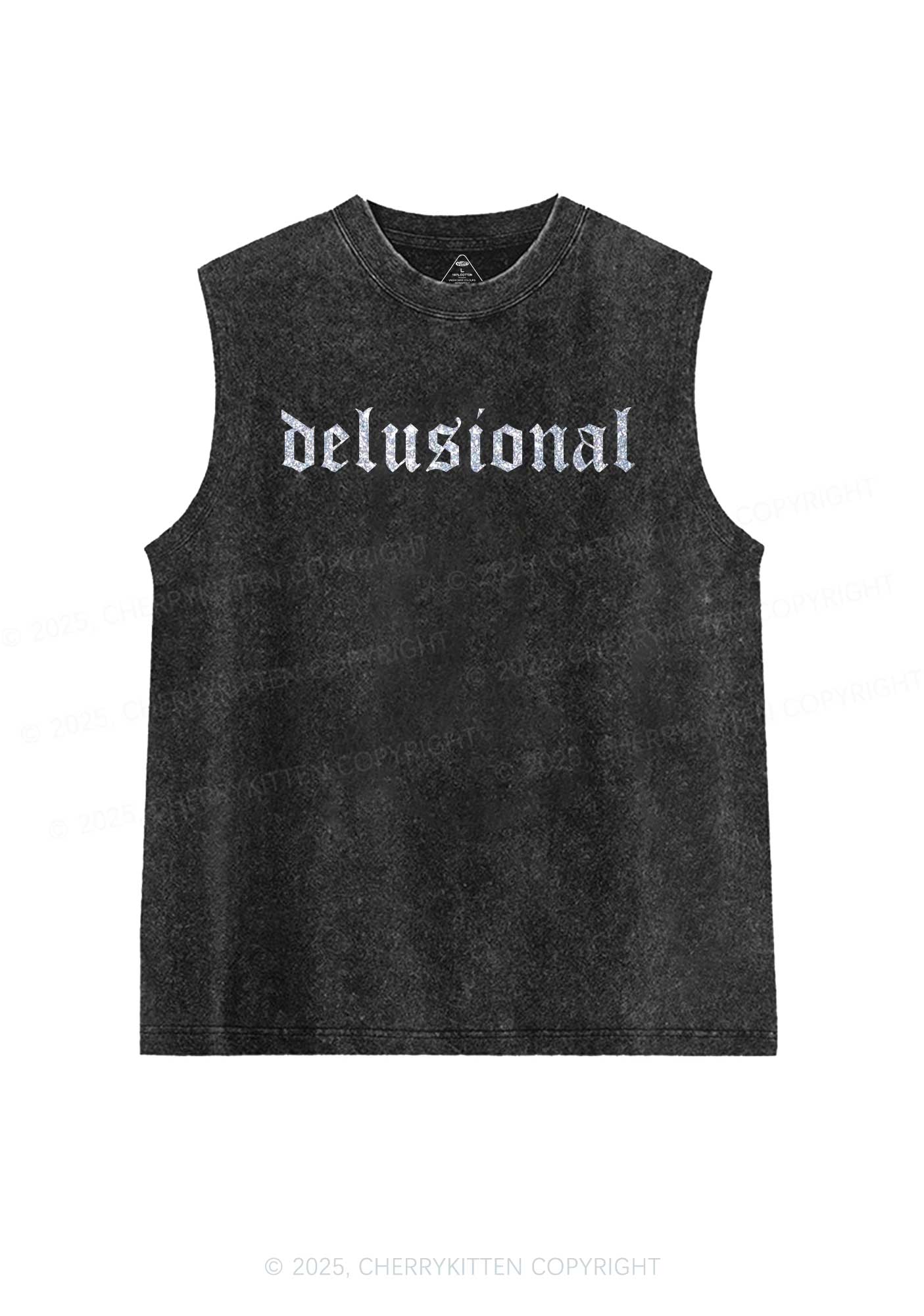 Glitter Delusional Y2K Washed Muscle Tank Cherrykitten