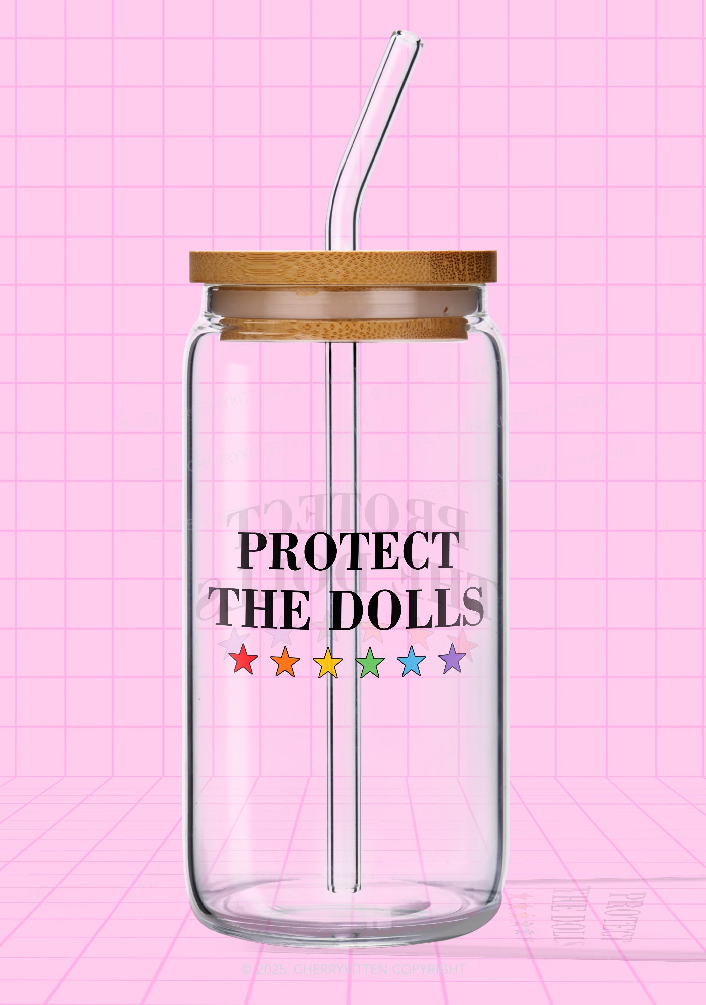 Protect The Dolls Pride Y2K Printed Glass Cup Cherrykitten