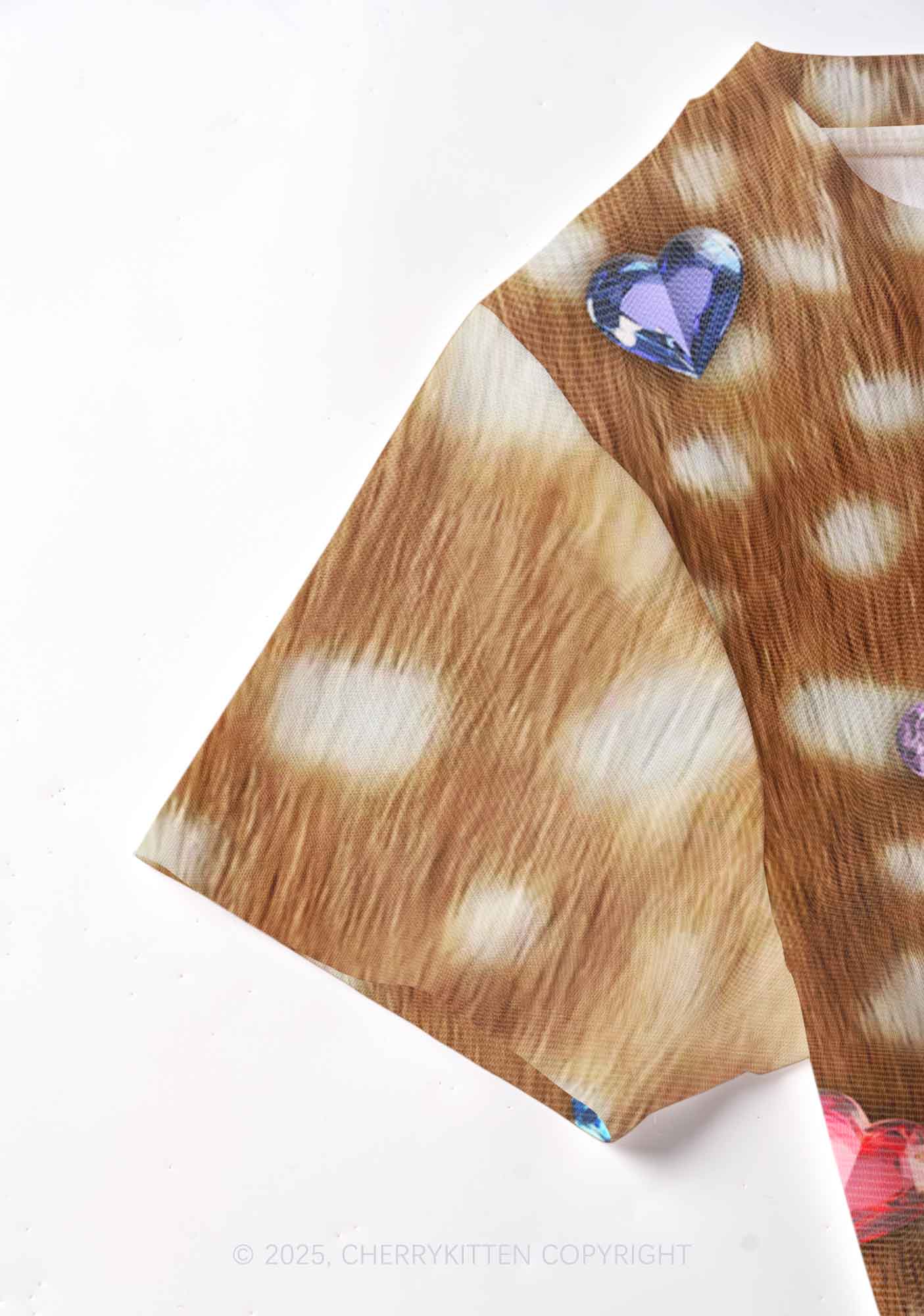 Leopard With Gems Y2K Mesh Crop Top Cherrykitten