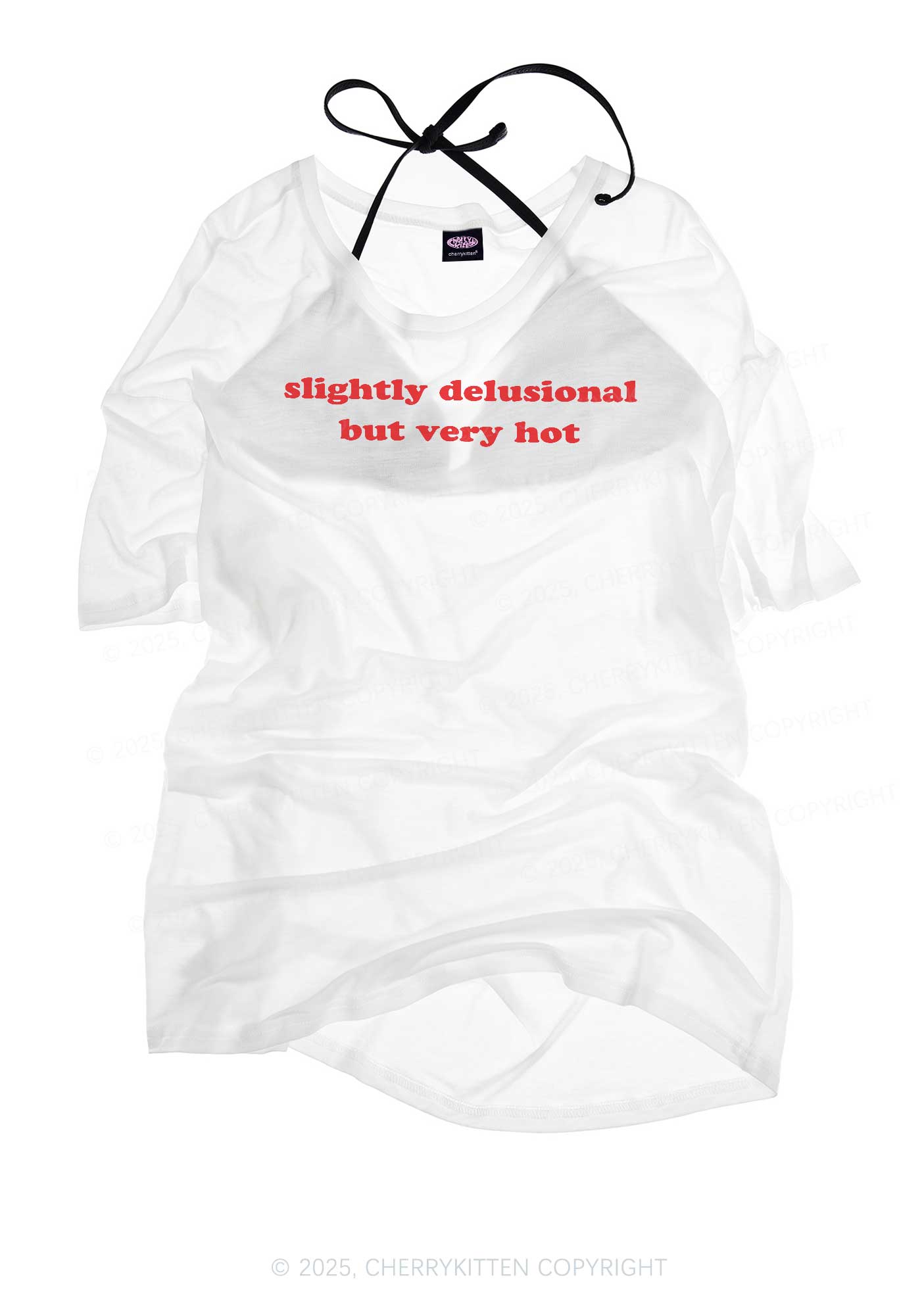 Slightly Delusional But Very Hot Y2K Sheer Boyfriend Tee Cherrykitten