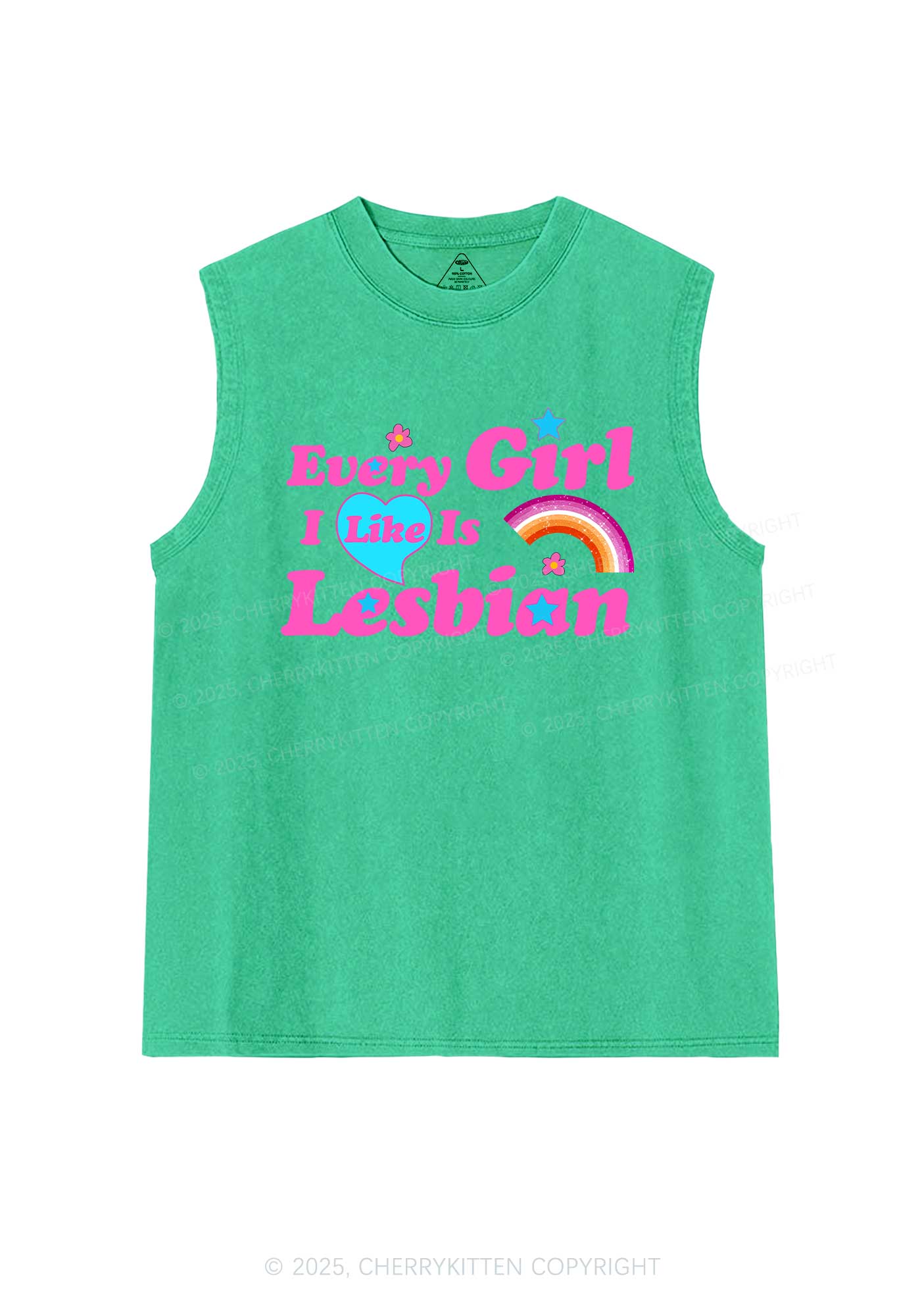 I Like Lesbian Girl Pride Y2K Washed Muscle Tank Cherrykitten