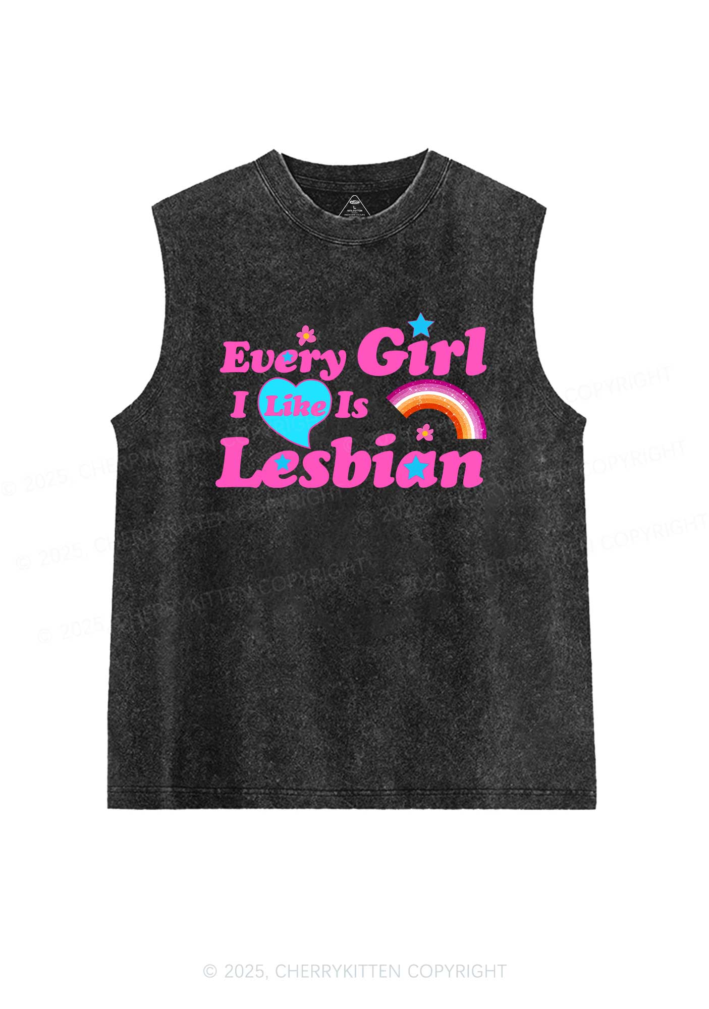 I Like Lesbian Girl Pride Y2K Washed Muscle Tank Cherrykitten