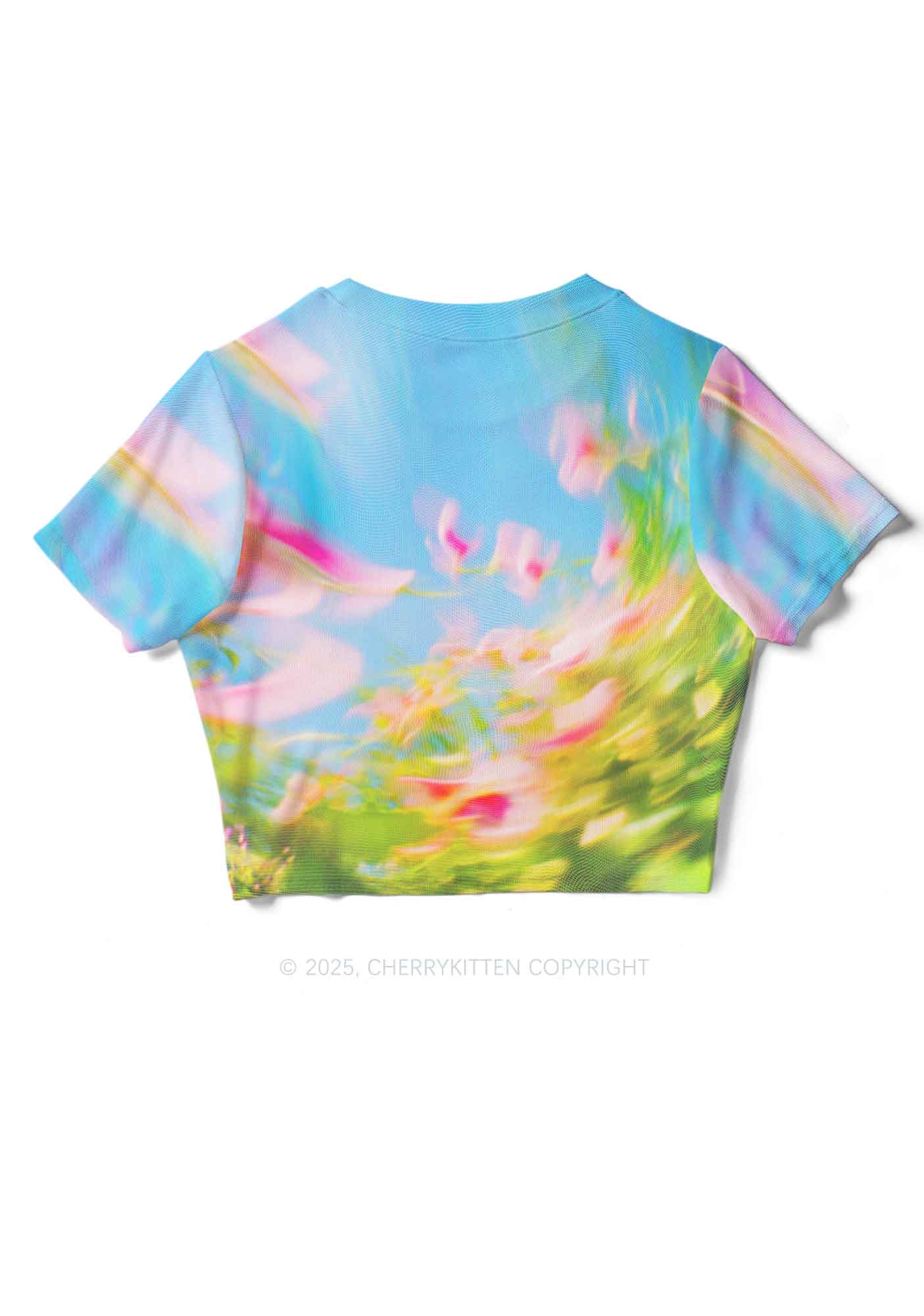 Blurred Blooms Y2K Mesh Crop Top Cherrykitten