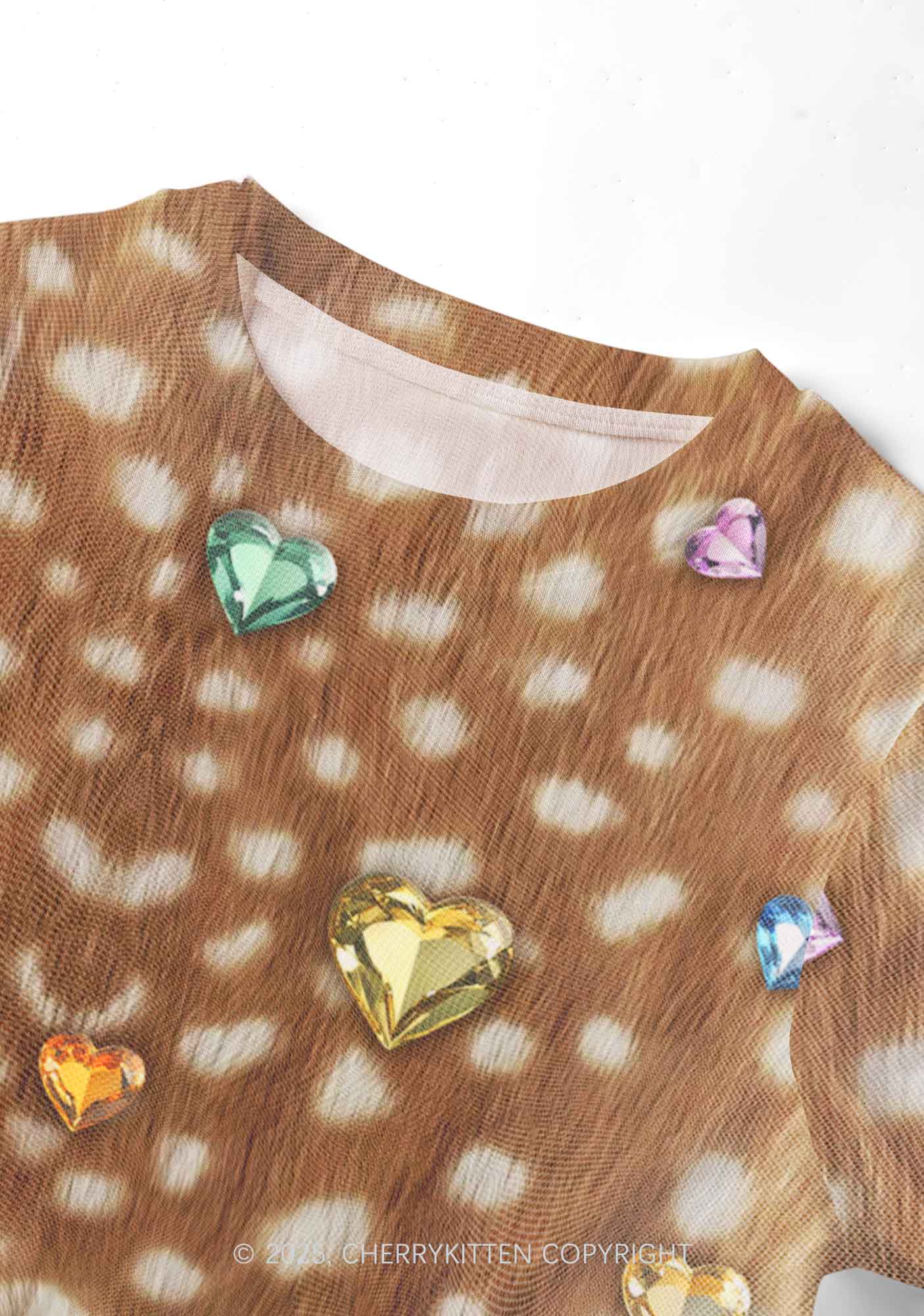 Leopard With Gems Y2K Mesh Crop Top Cherrykitten