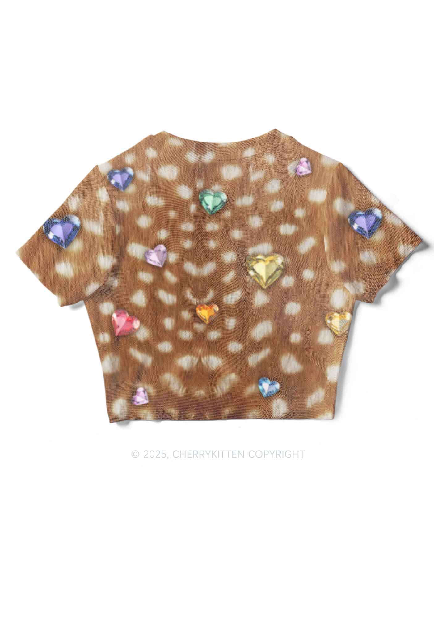 Leopard With Gems Y2K Mesh Crop Top Cherrykitten