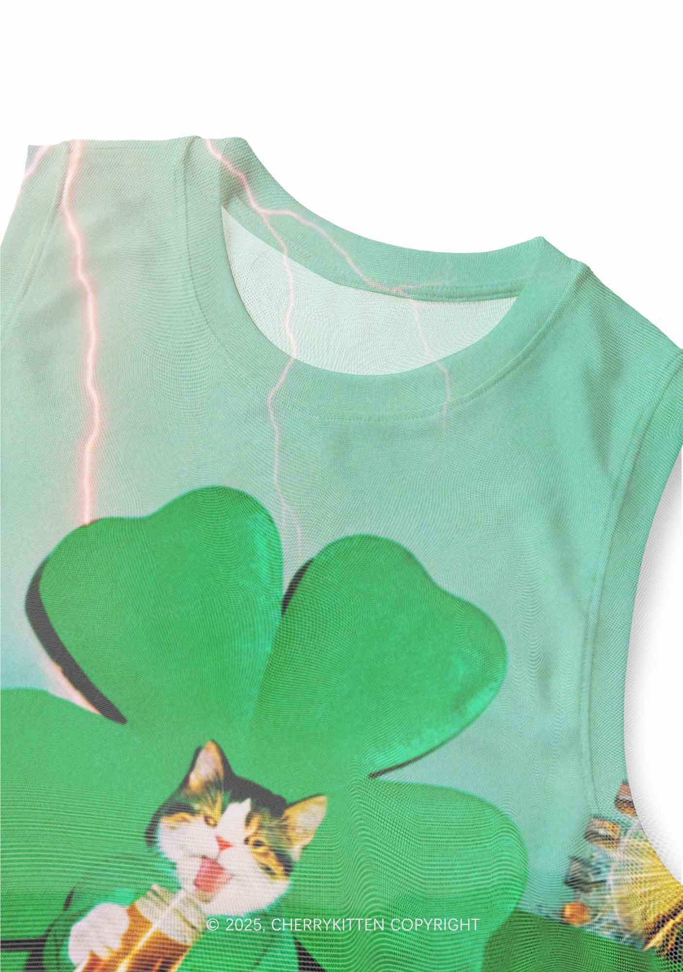 Lucky Cat St Patricks Y2K Mesh Muscle Tank Cherrykitten