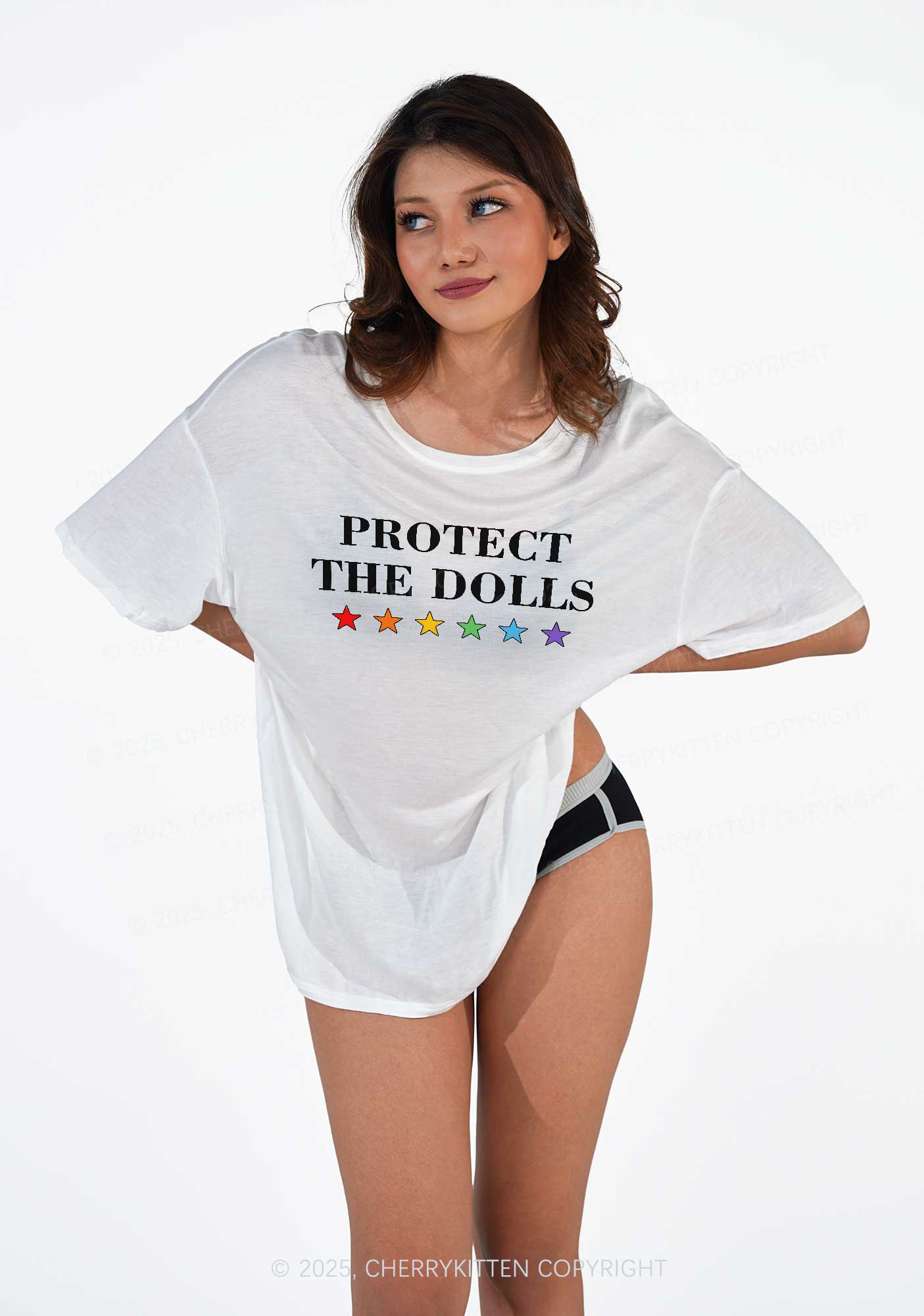 Protect The Dolls Pride Y2K Sheer Boyfriend Tee Cherrykitten