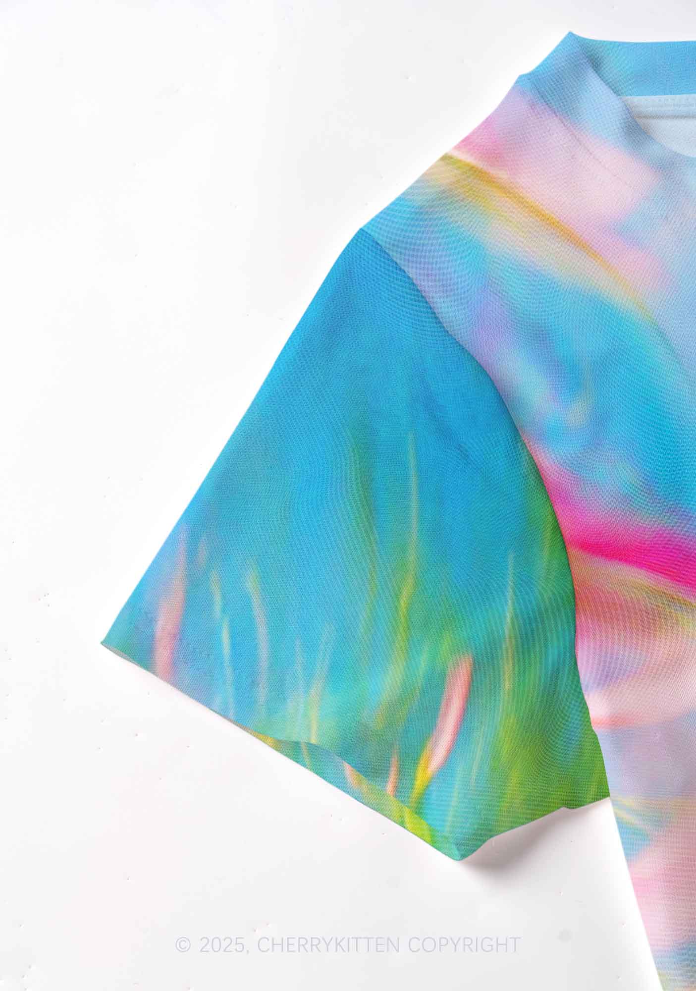 Blurred Blooms Y2K Mesh Crop Top Cherrykitten