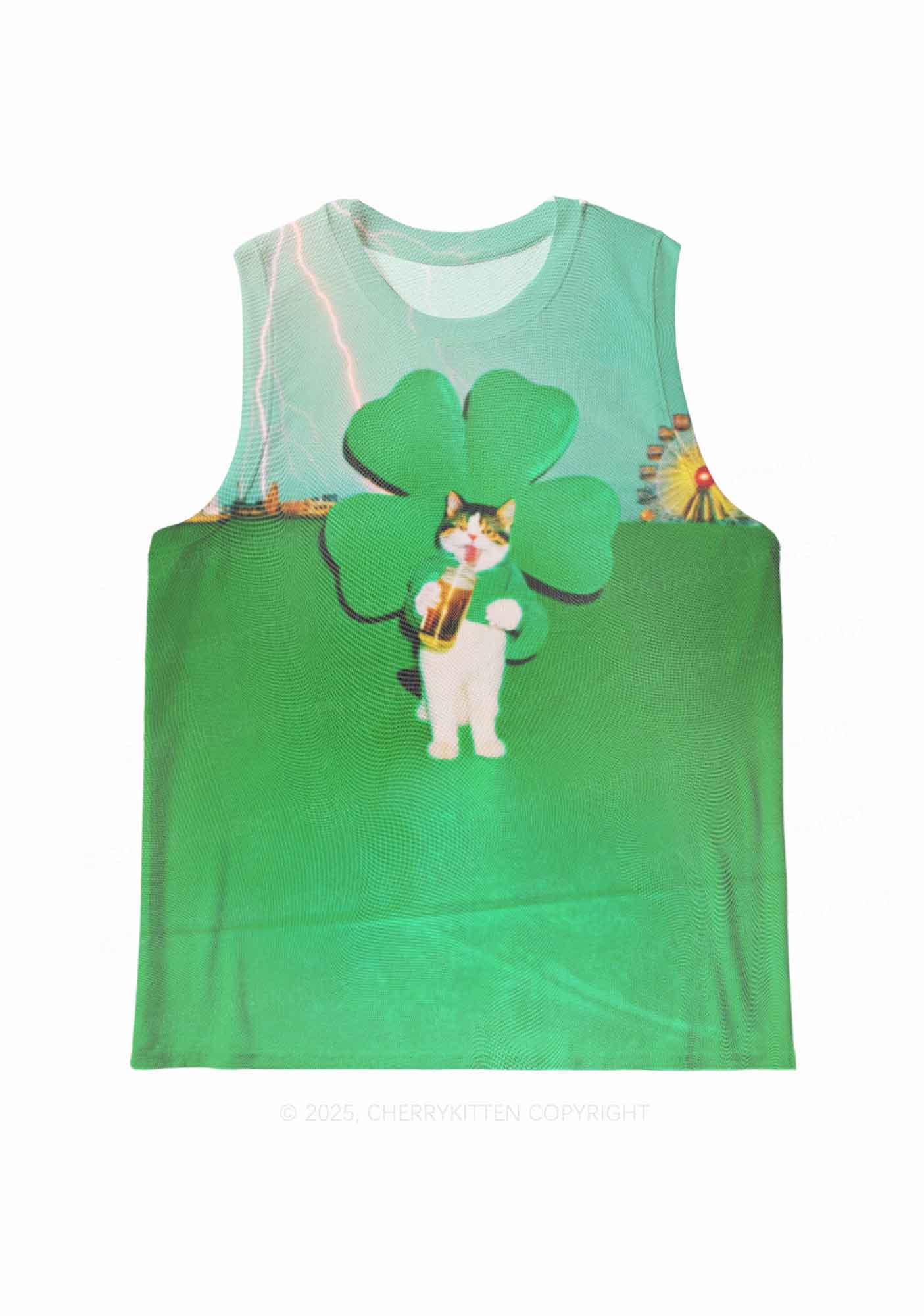 Lucky Cat St Patricks Y2K Mesh Muscle Tank Cherrykitten
