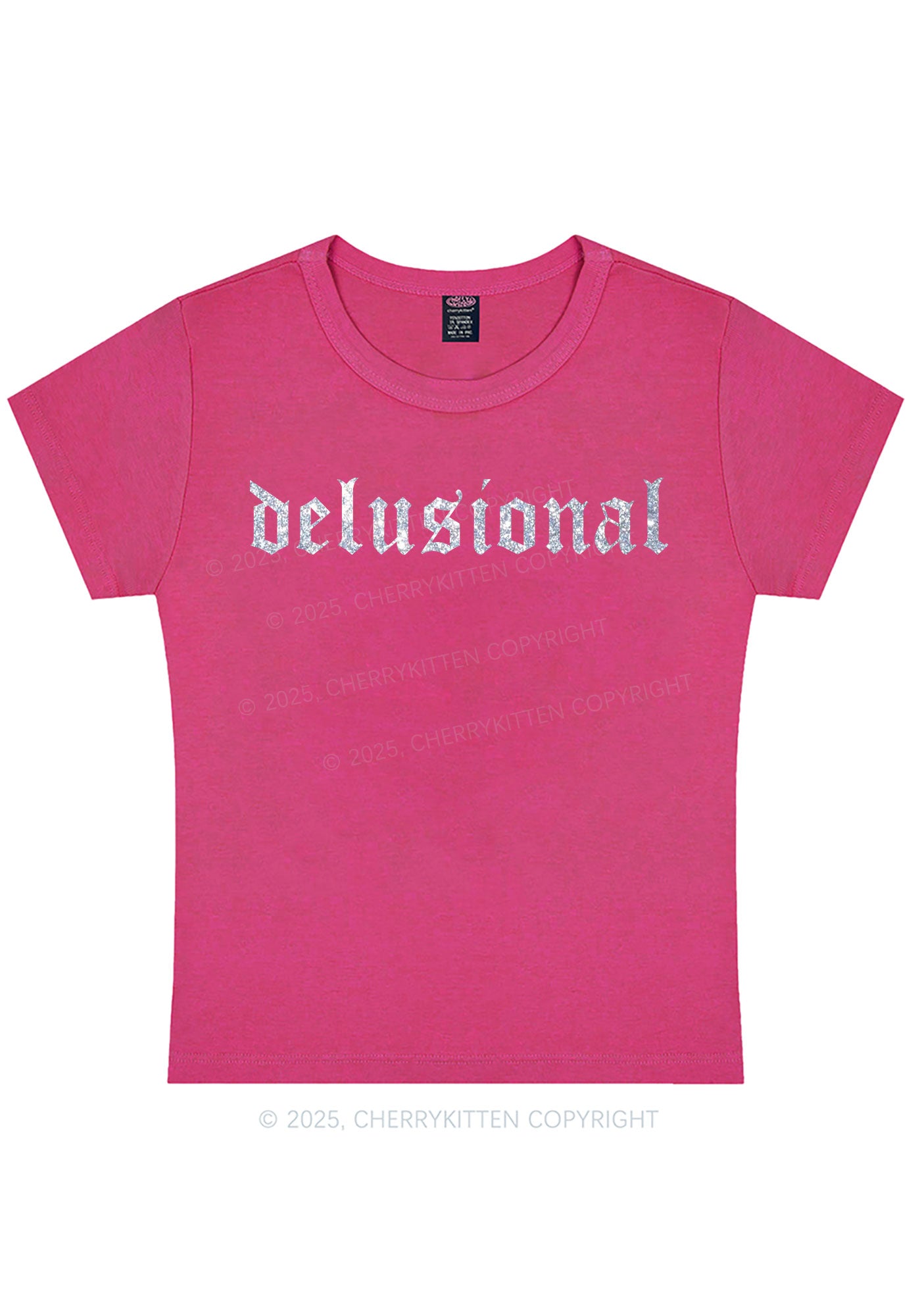 Glitter Delusional Y2K Baby Tee Cherrykitten