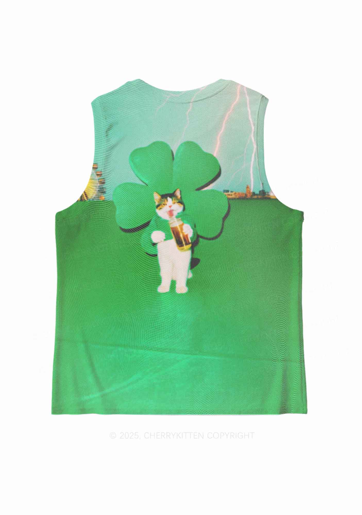 Lucky Cat St Patricks Y2K Mesh Muscle Tank Cherrykitten