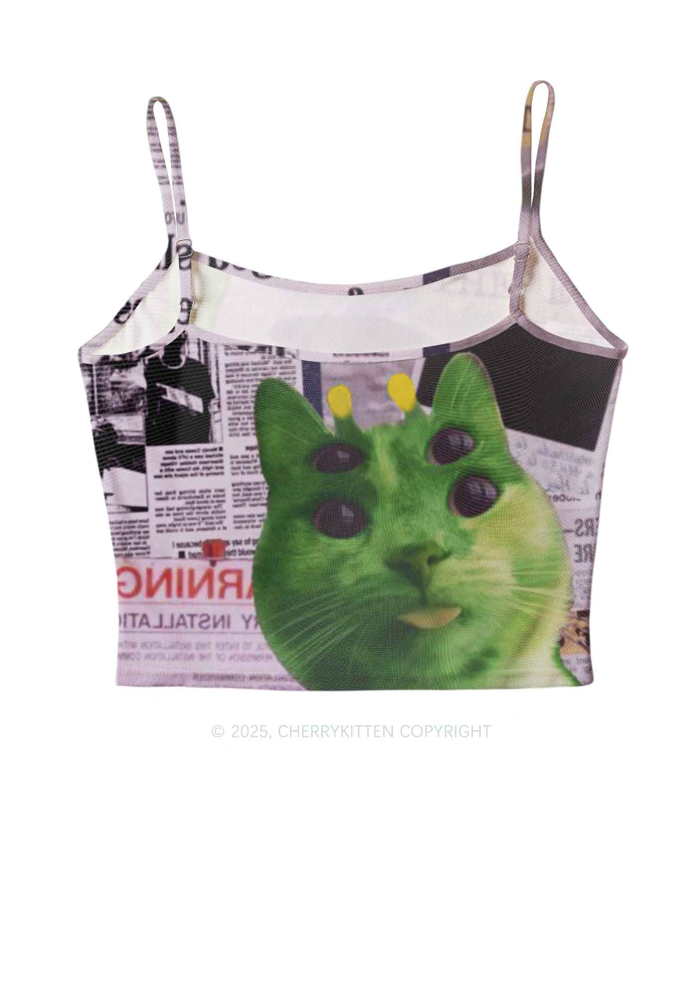 Green Alien Kitten Y2K Mesh Cami Tank Cherrykitten