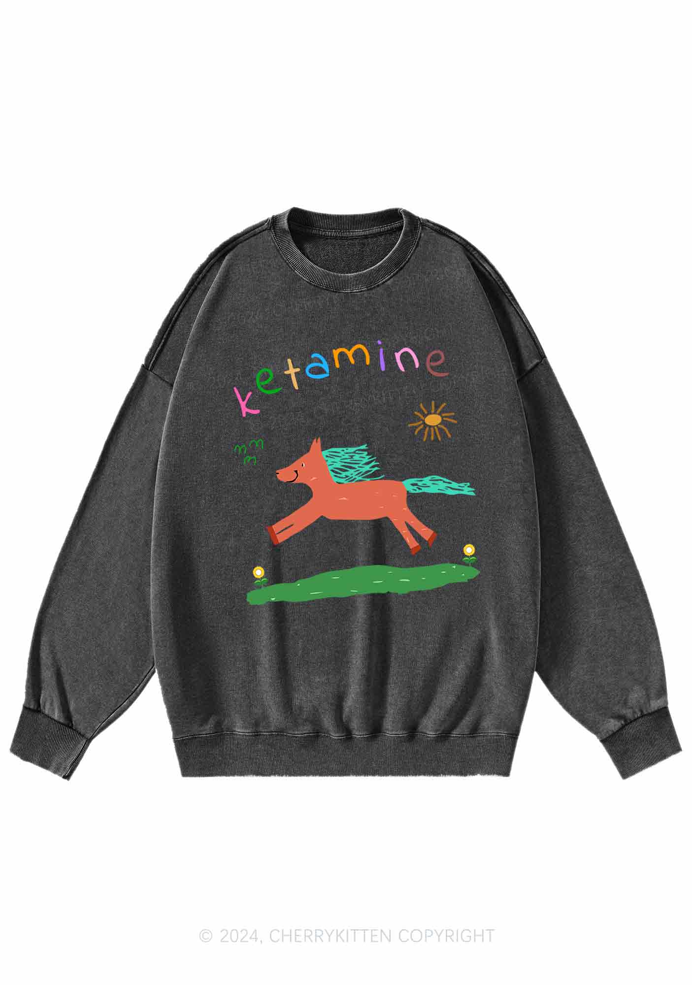 Orange Pony Y2K Washed Sweatshirts Cherrykitten