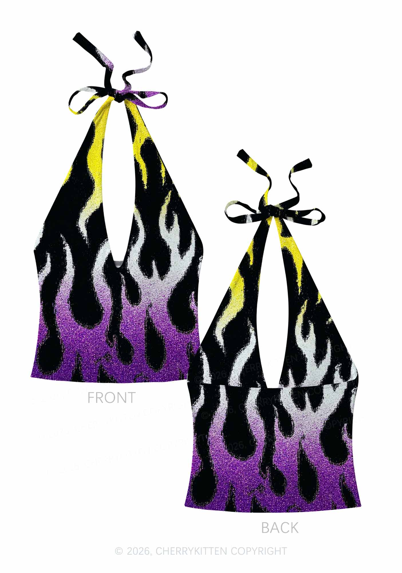 Nonbinary Flame Pride Y2K Print Halter Deep V Neck Cami Cherrykitten