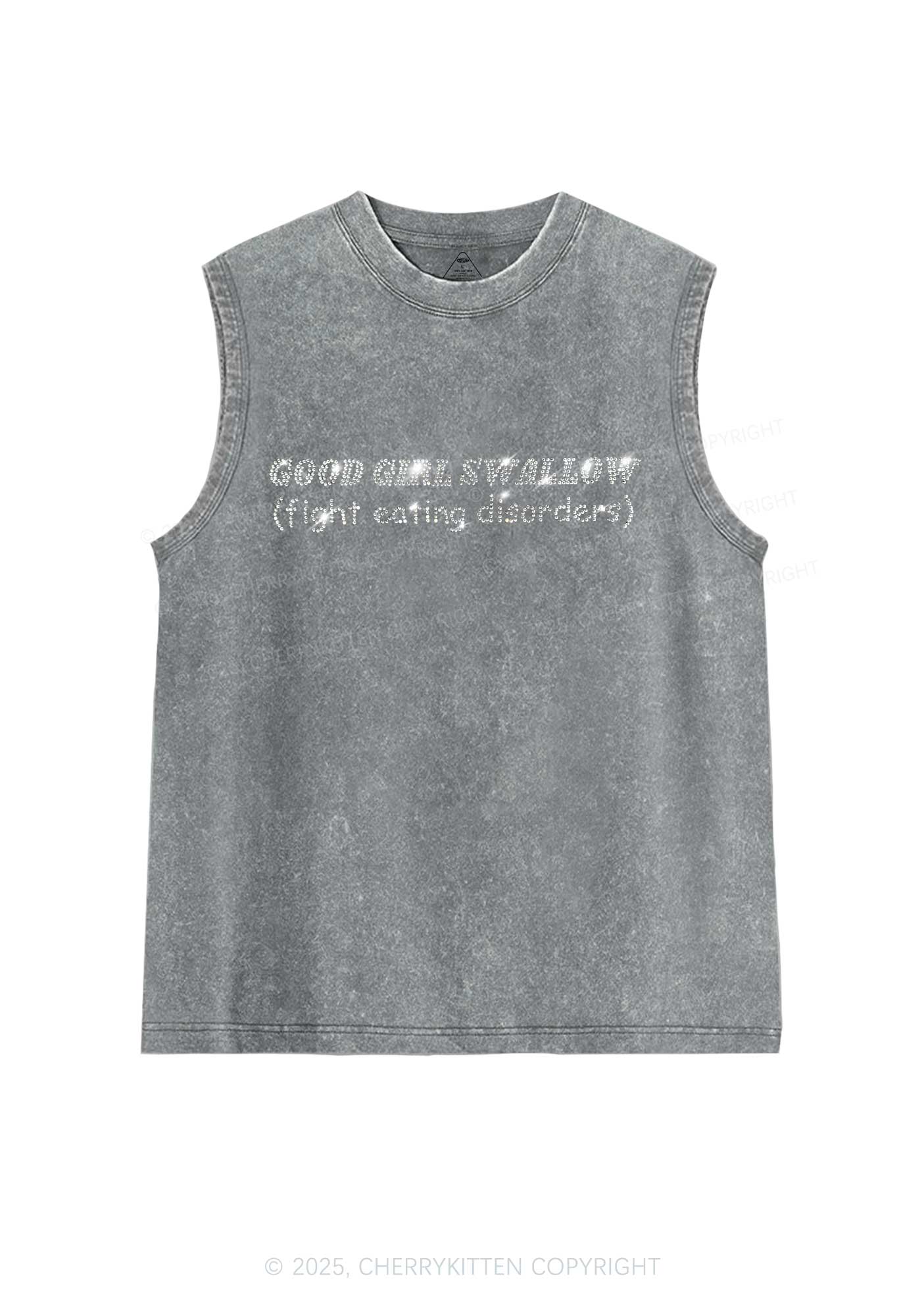 Rhinestone Good Girls Swallow Y2K Washed Muscle Tank Cherrykitten