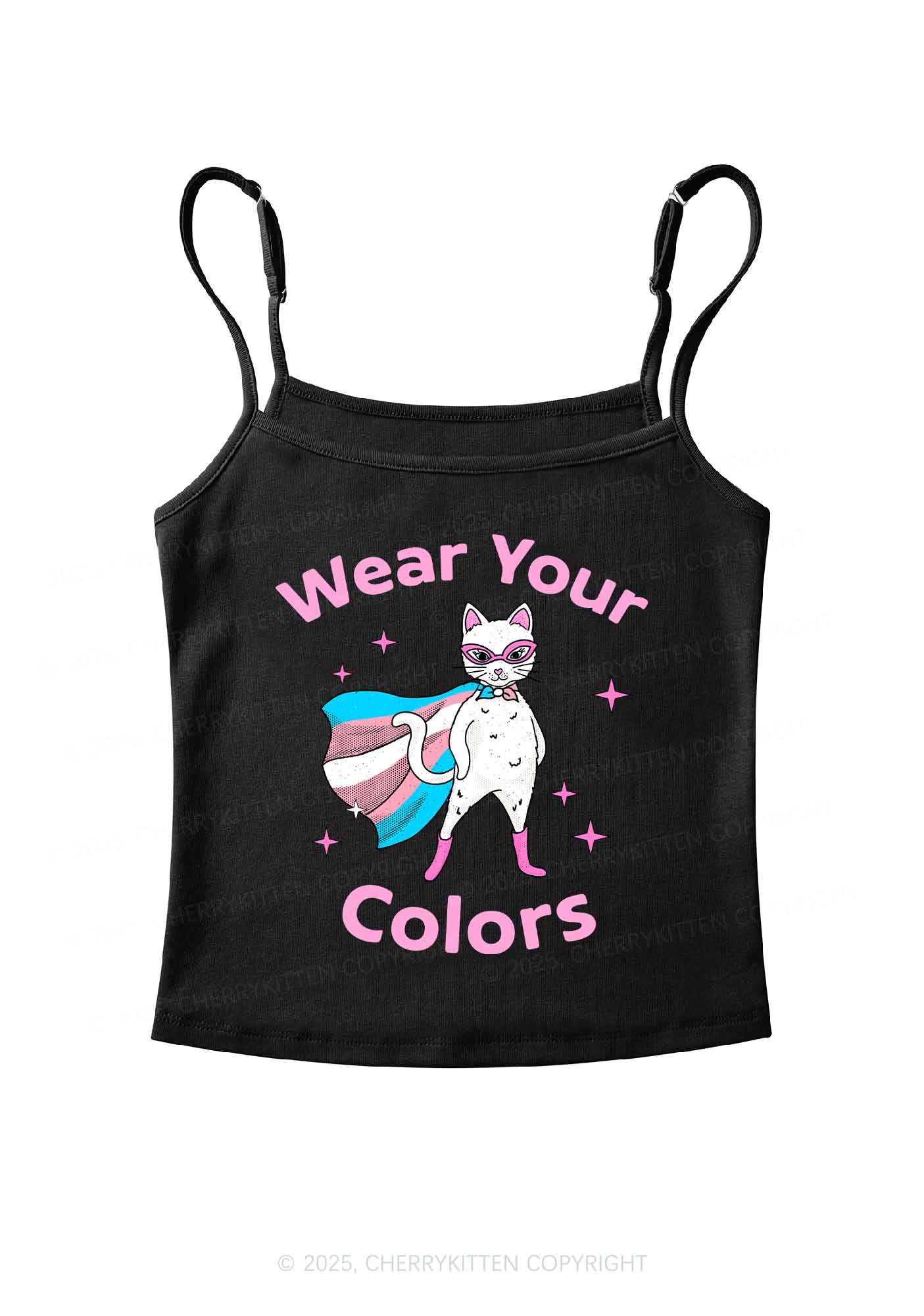Transgender Flag Cat Pride Y2K Spaghetti Strap Cami Cherrykitten
