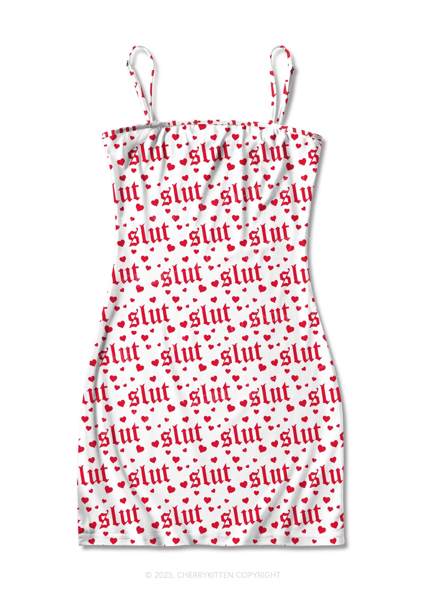 sluty red dress Cherrykitten Slxt Red Heart Y2K Print Slip Dress Cherrykitten for Sale