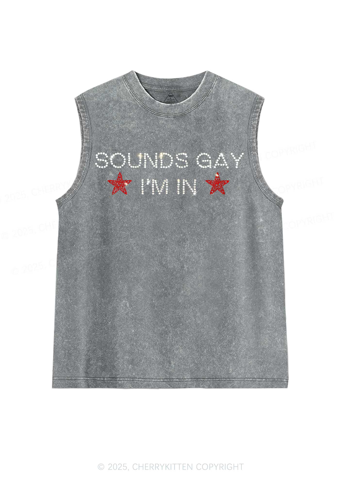 Rhinestone Sounds Gay Pride Y2K Washed Muscle Tank Cherrykitten