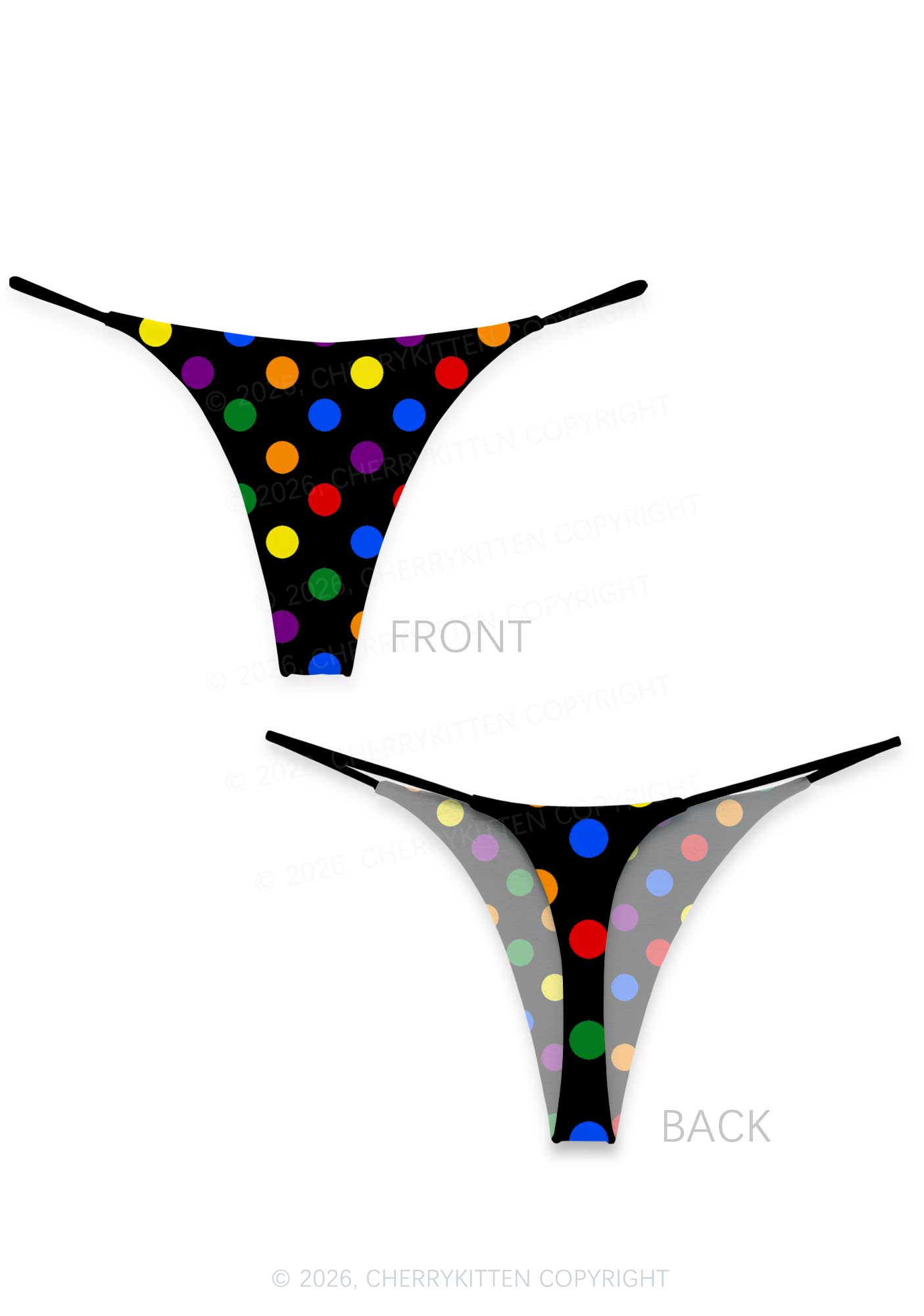Rainbow Dots On Black Pride Y2K Print Bikini String Thong Cherrykitten