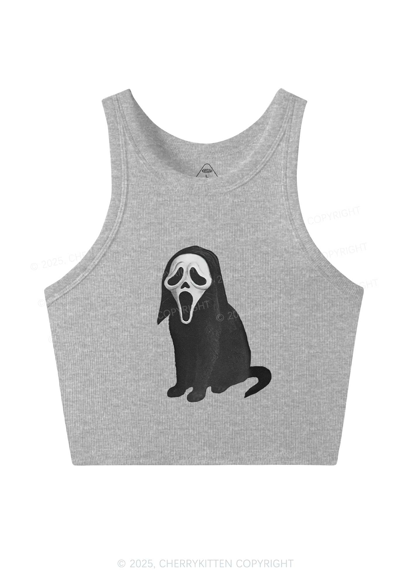 Halloween Ghostcat Y2K Crop Tank Top Cherrykitten