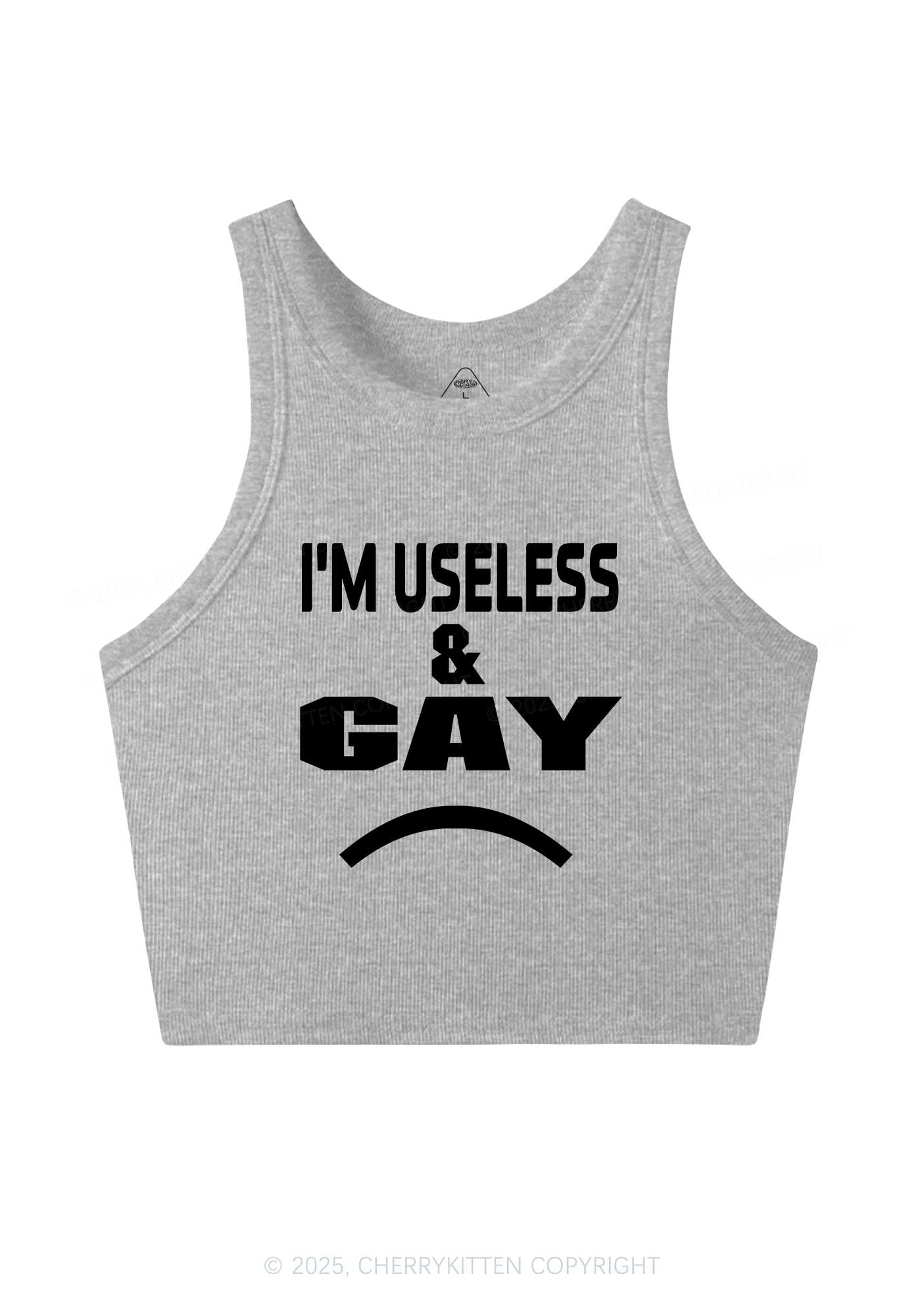 Useless Gay Pride Y2K Crop Tank Top Cherrykitten
