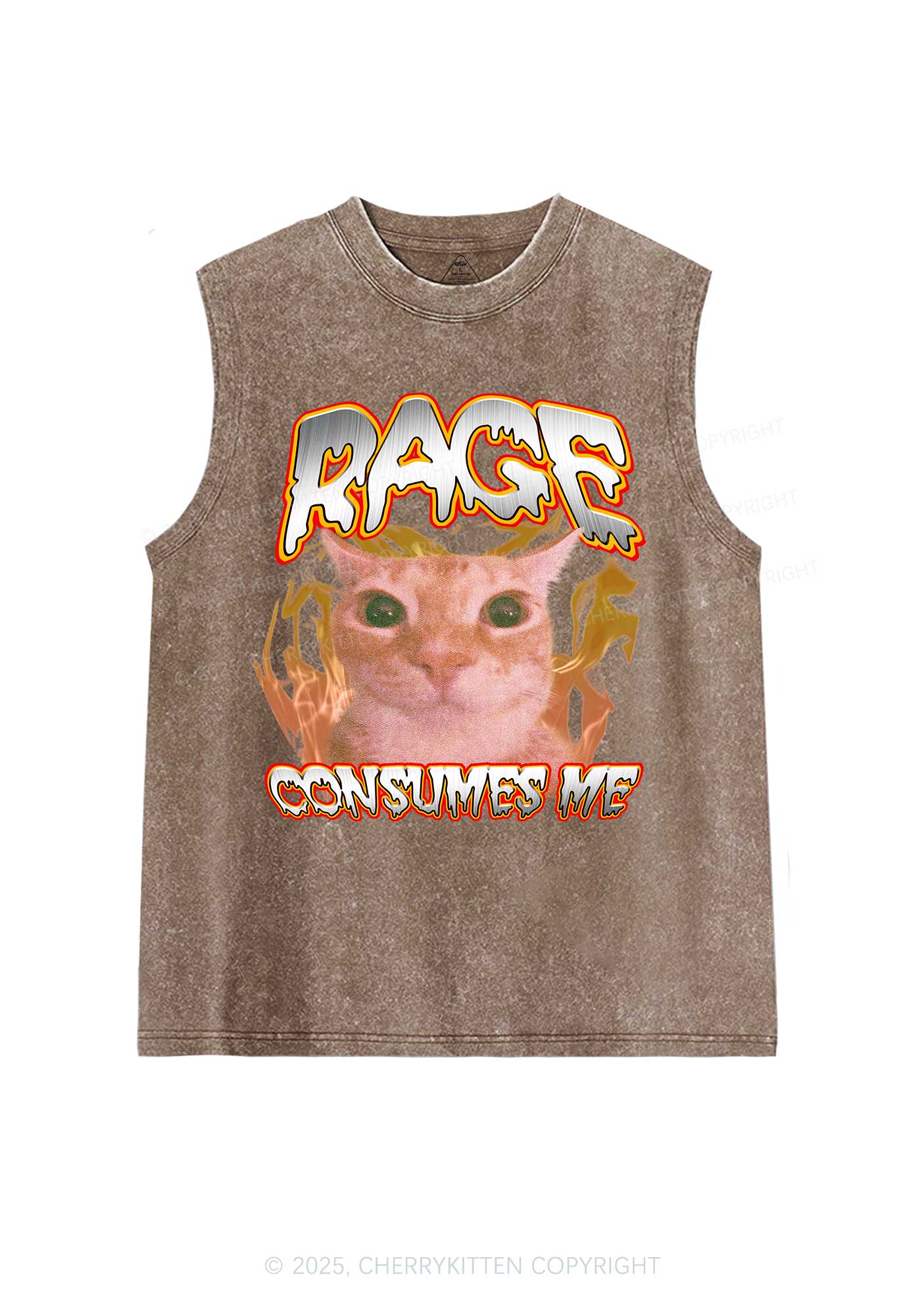 Rage Consumes Me Cat Y2K Washed Muscle Tank Cherrykitten