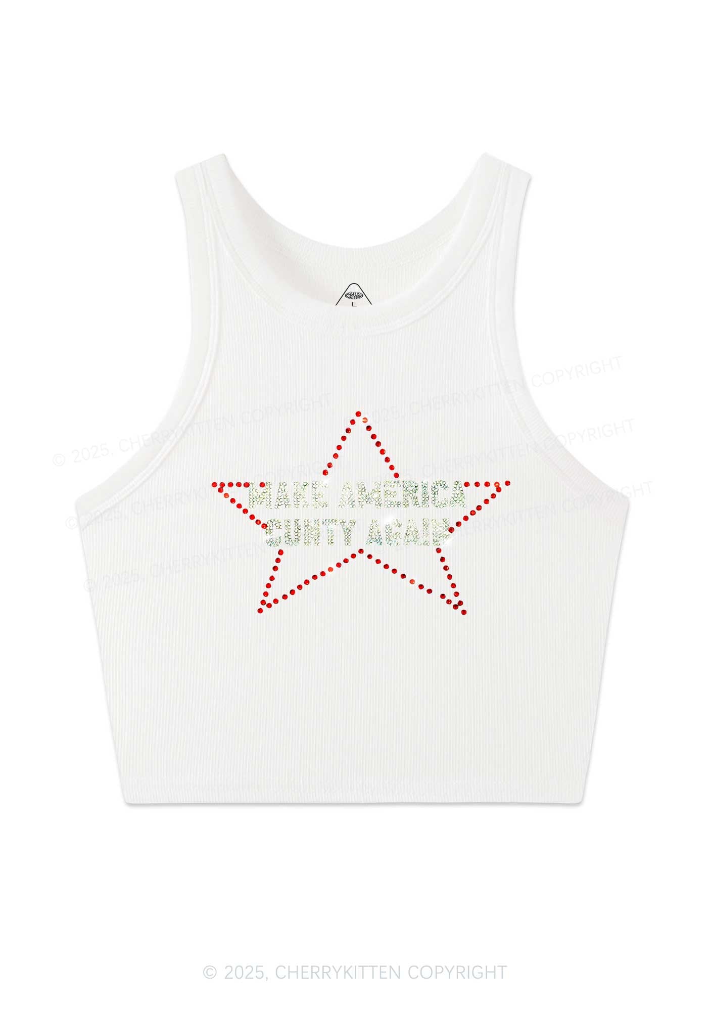 Rhinestone Make America Cxxty Again Y2K Crop Tank Top Cherrykitten