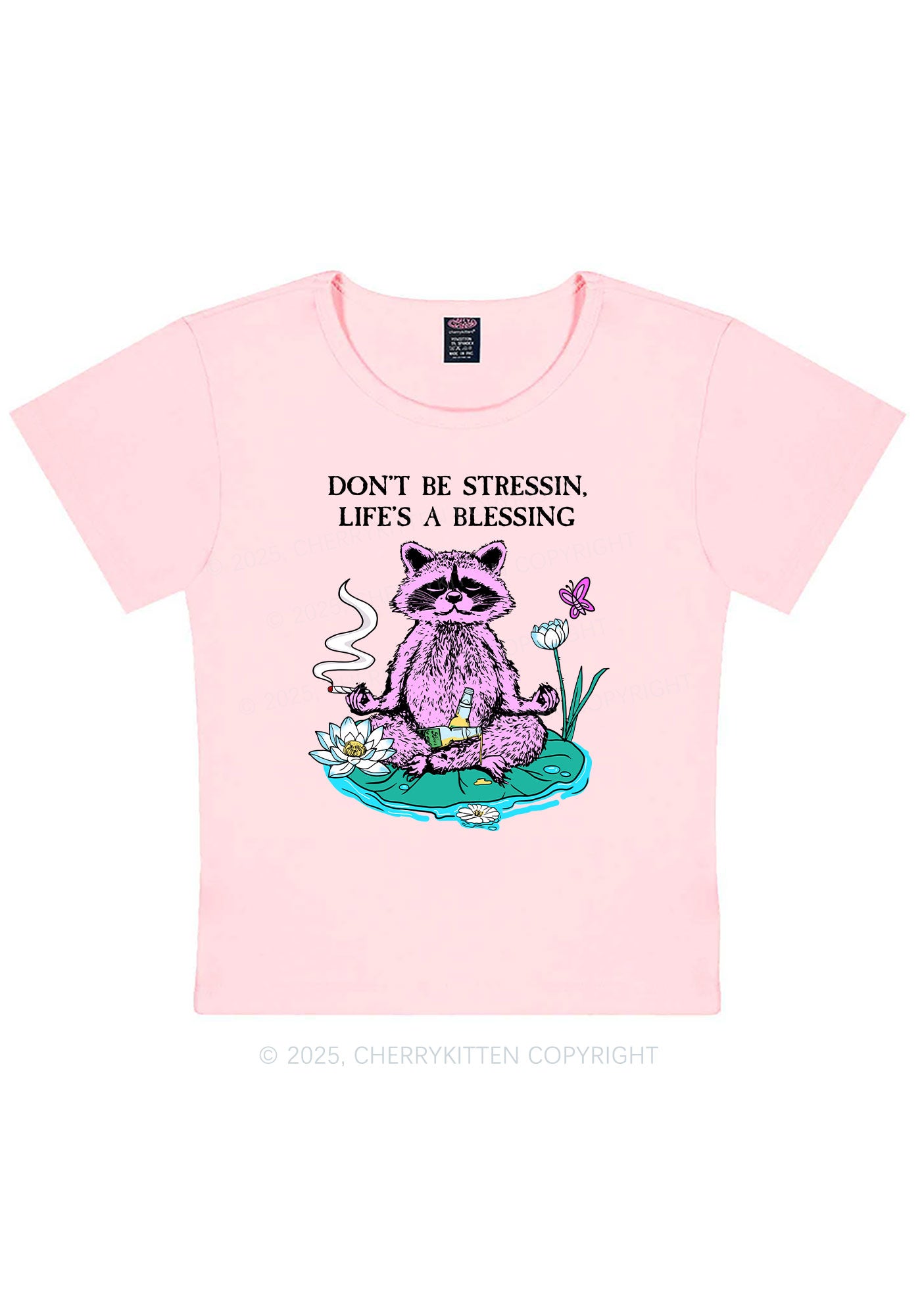 Dont Stress Raccoon Y2K Baby Tee Cherrykitten