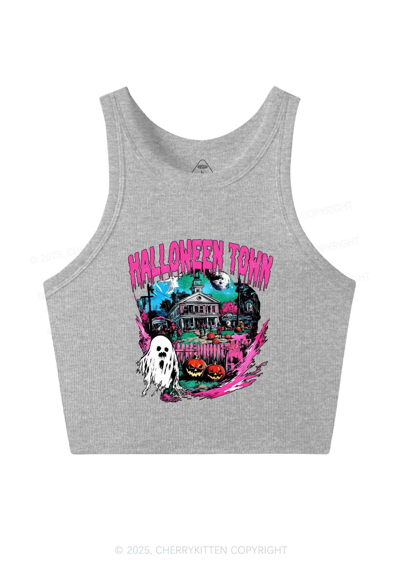Halloween Ghost Town Y2K Crop Tank Top Cherrykitten