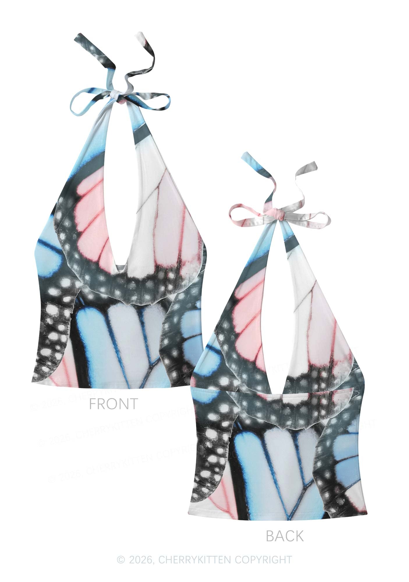 Trans Butterfly Wing Pride Y2K Print Halter Deep V Neck Cami Cherrykitten