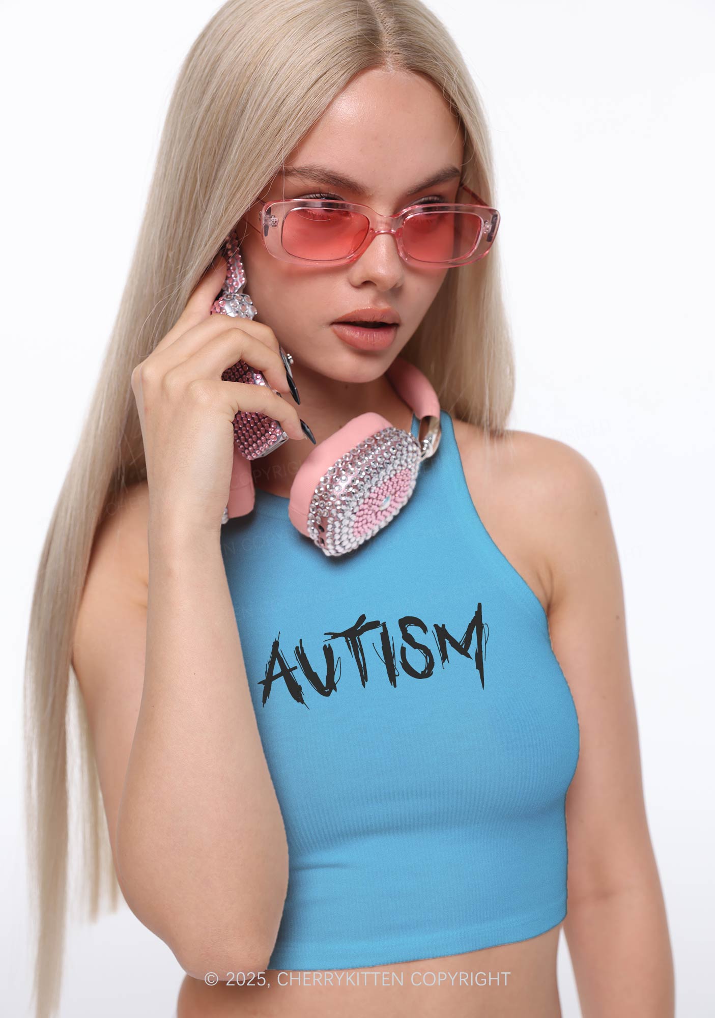 Satan Autism Y2K Crop Tank Top Cherrykitten