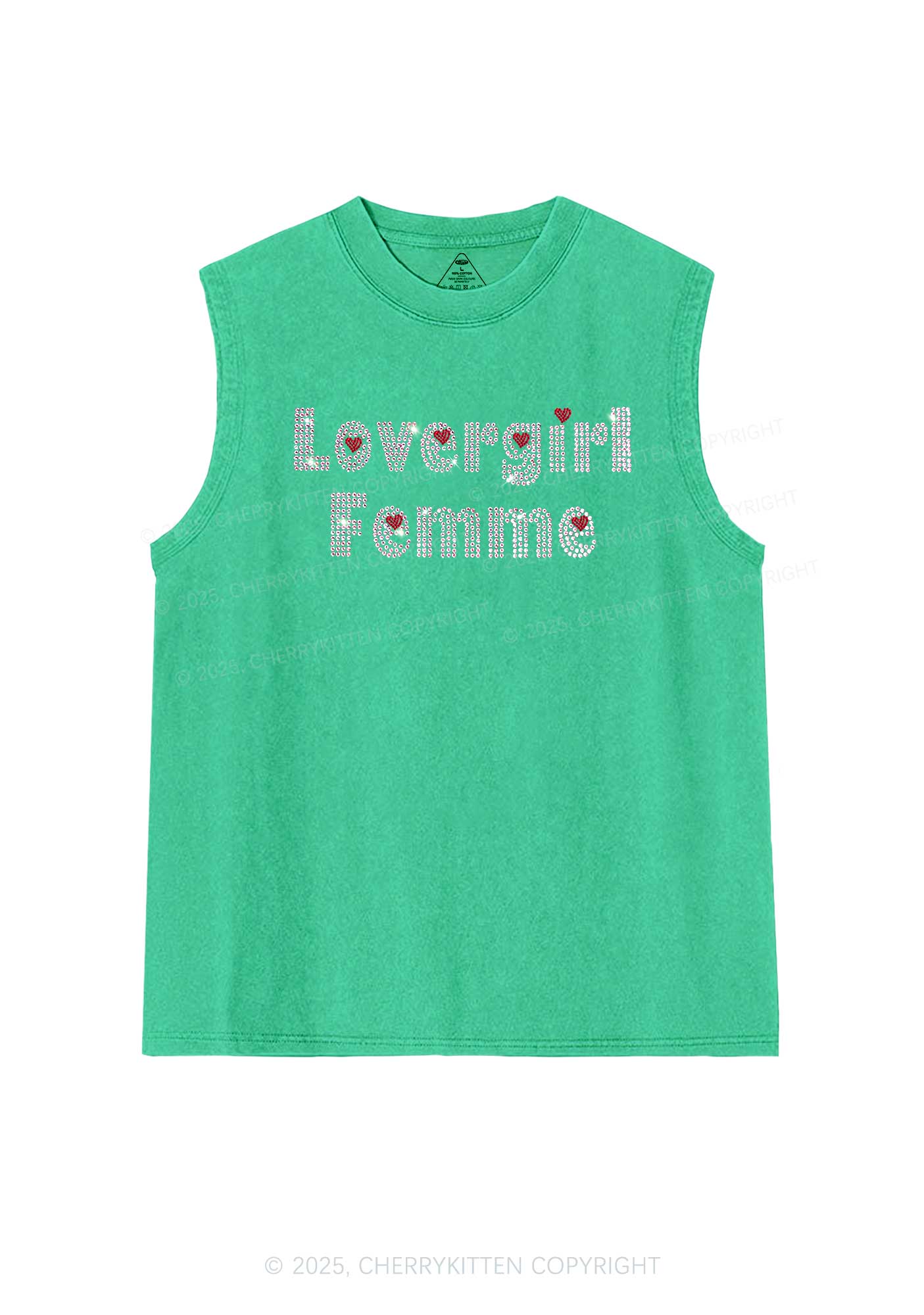 Rhinestone Lovergirl Femme Y2K Washed Muscle Tank Cherrykitten
